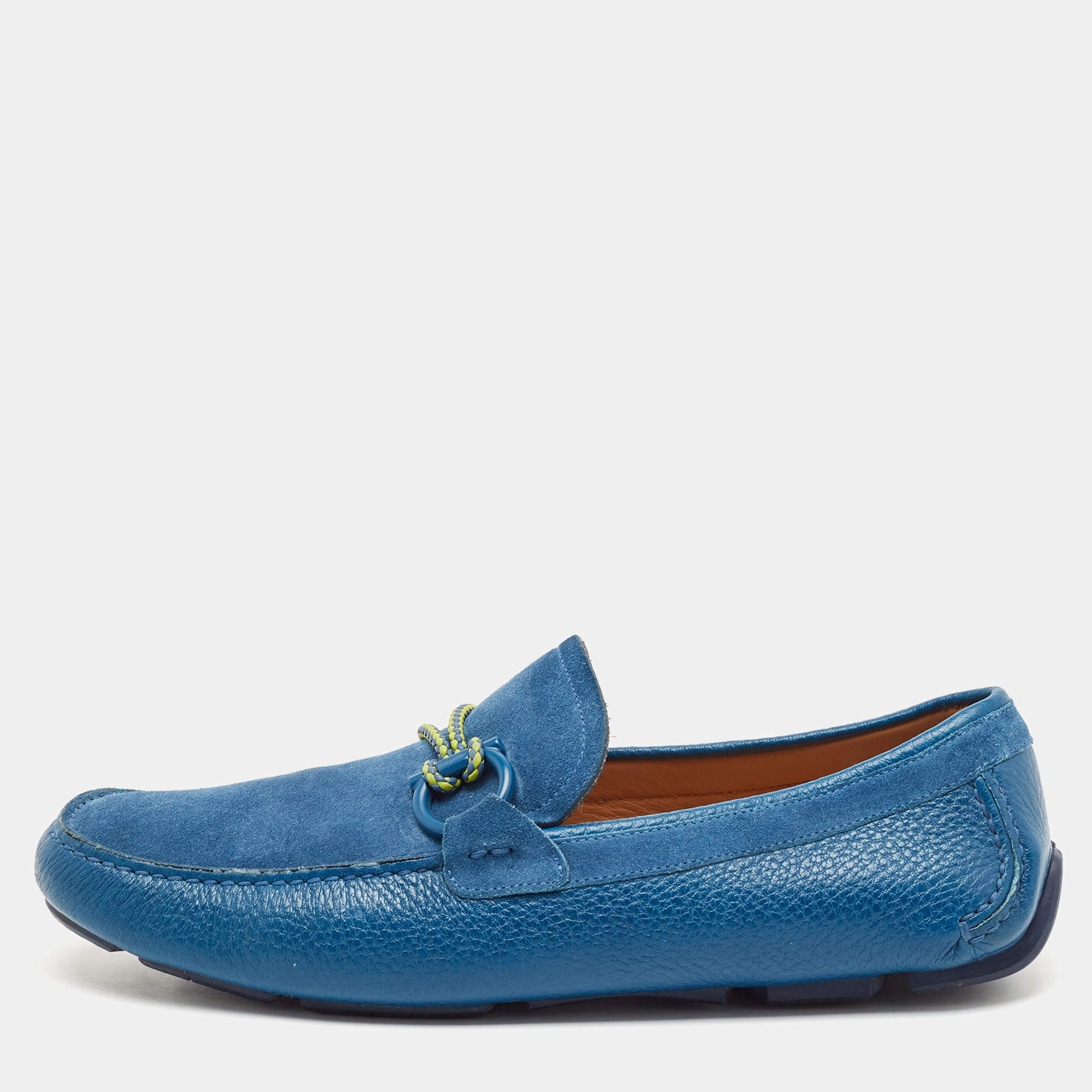 Salvatore Ferragamo Blue Leather and Suede Parigi Loafers Size 42