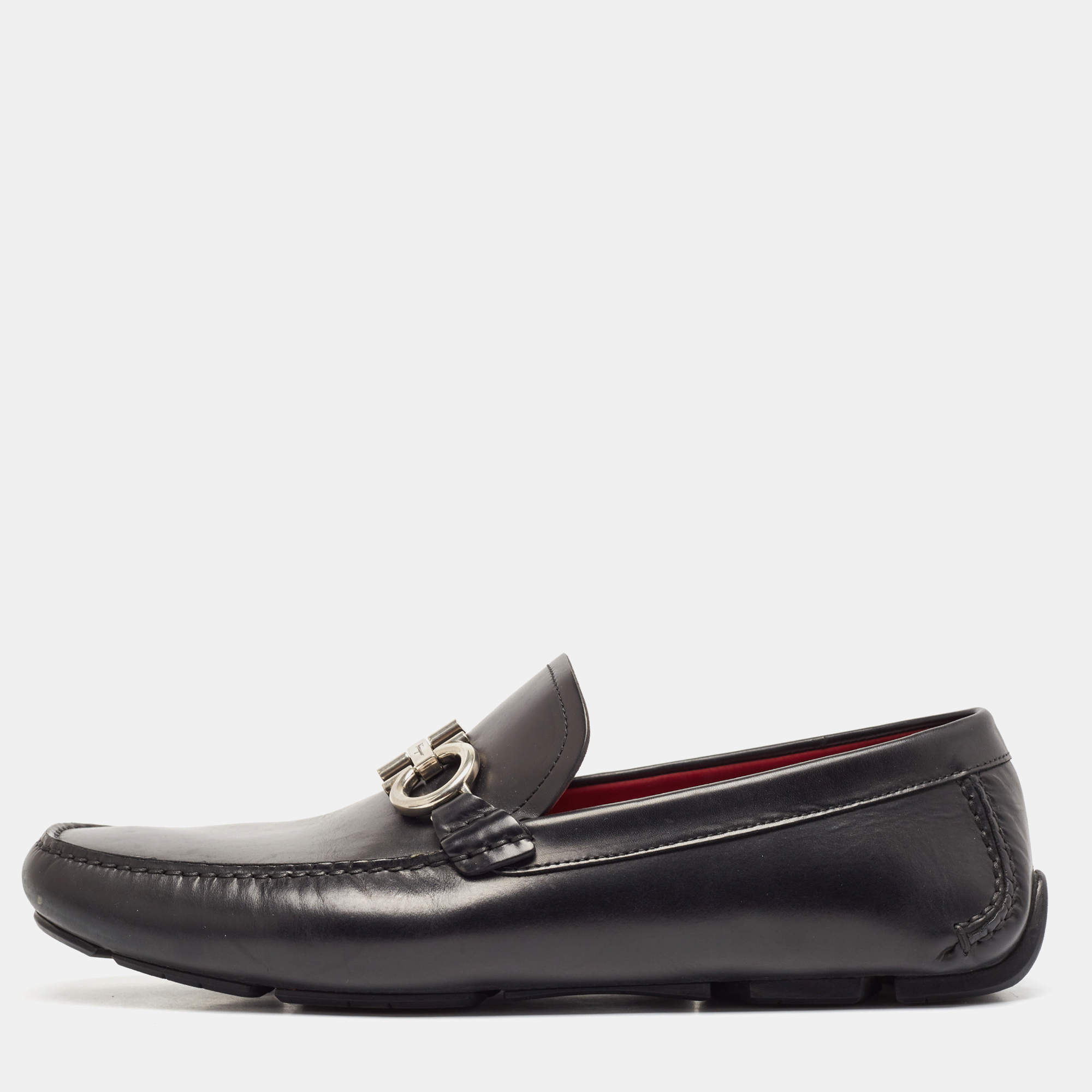 Salvatore Ferragamo Black Leather Gancini Bit Slip On Loafers Size 45