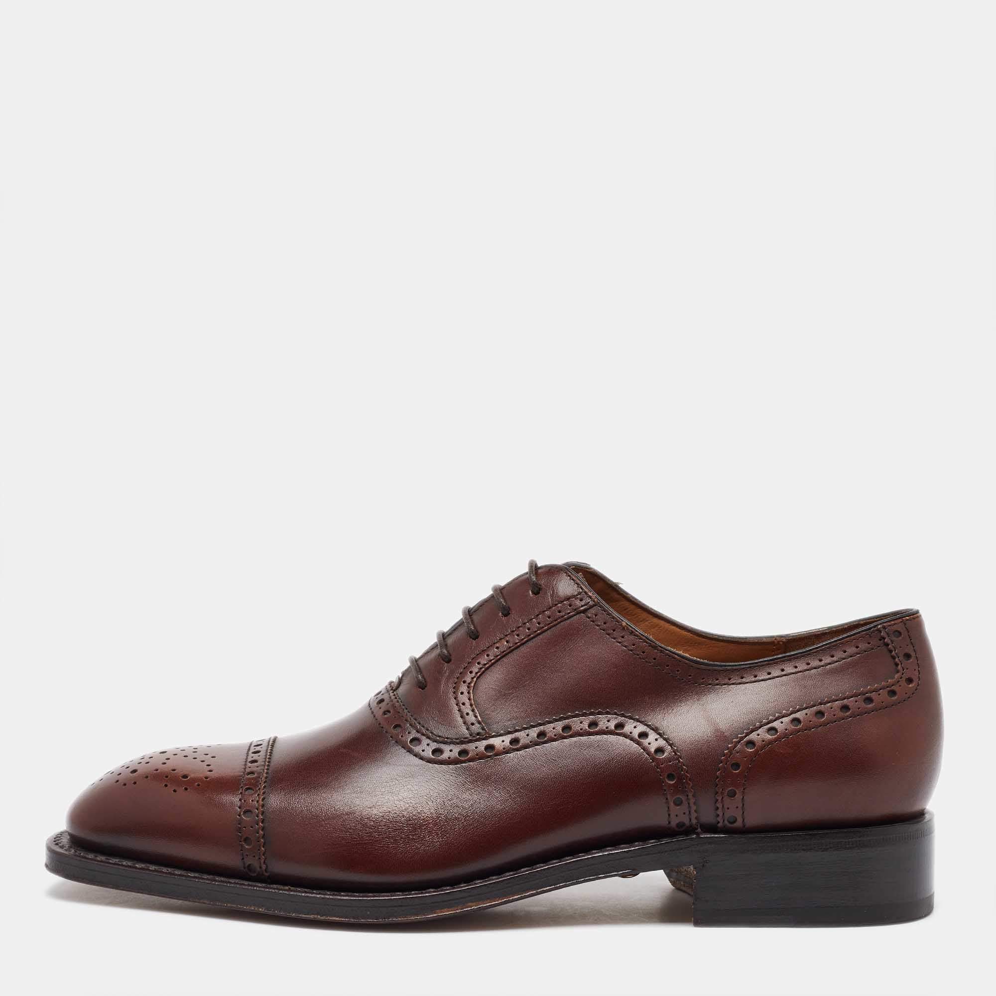 Salvatore Ferragamo Dark Brown Leather Brogue Oxfords Size 41.5