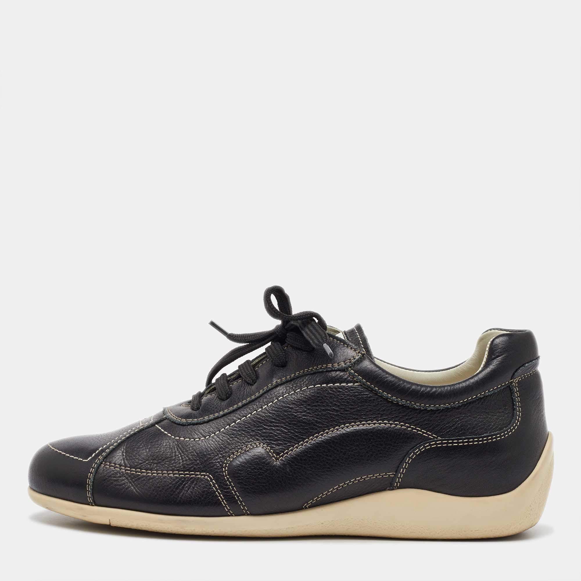 Salvatore Ferragamo Black Leather Low Top Sneakers Size 41.5