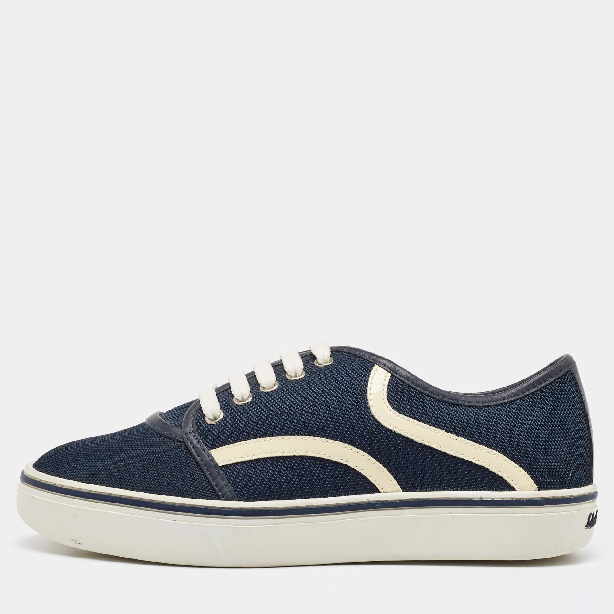 Salvatore Ferragamo Navy Blue Technical Fabric Low Top Sneakers Size 41.5
