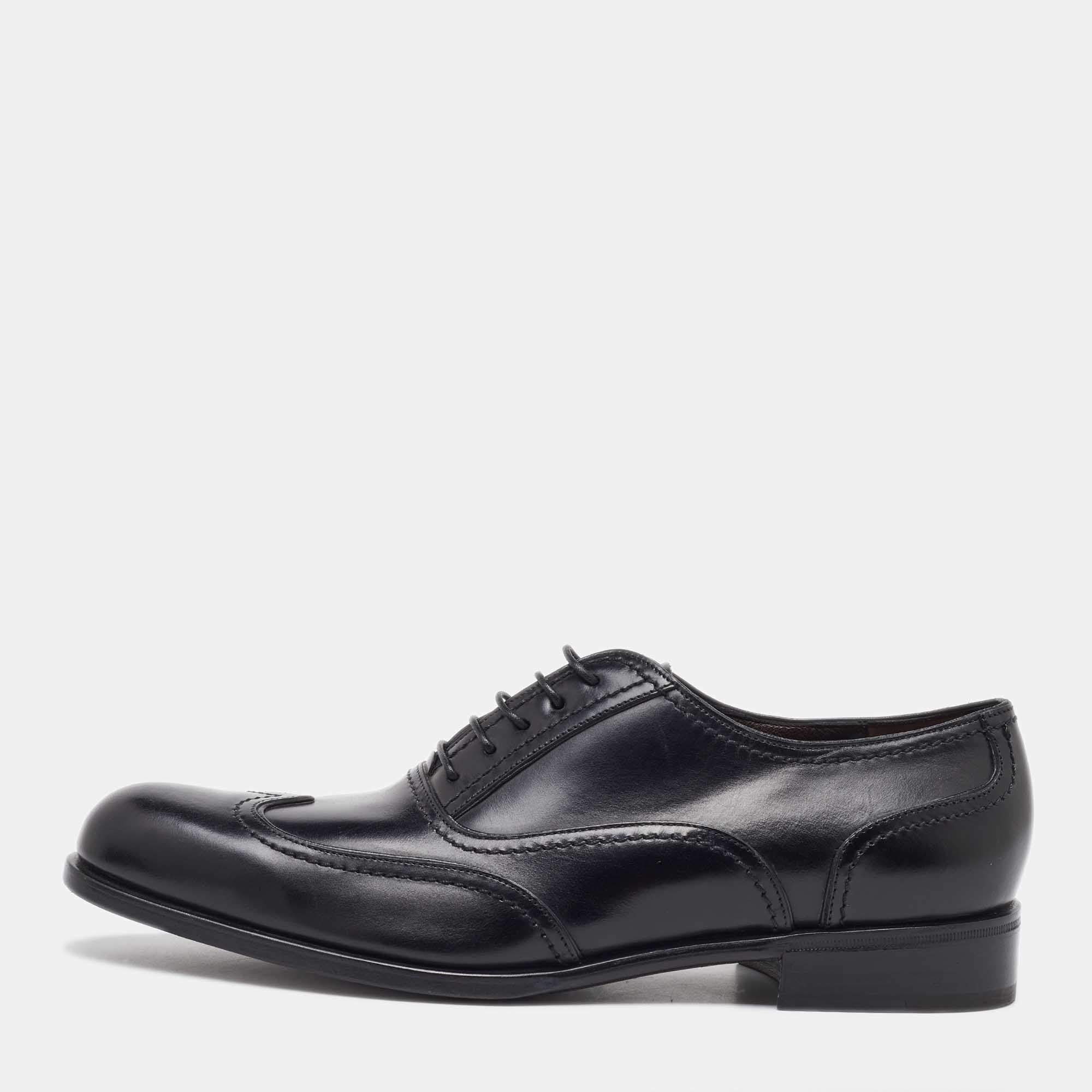 Salvatore Ferragamo Black Leather Lace Up Wingtip Oxfords Size 41.5