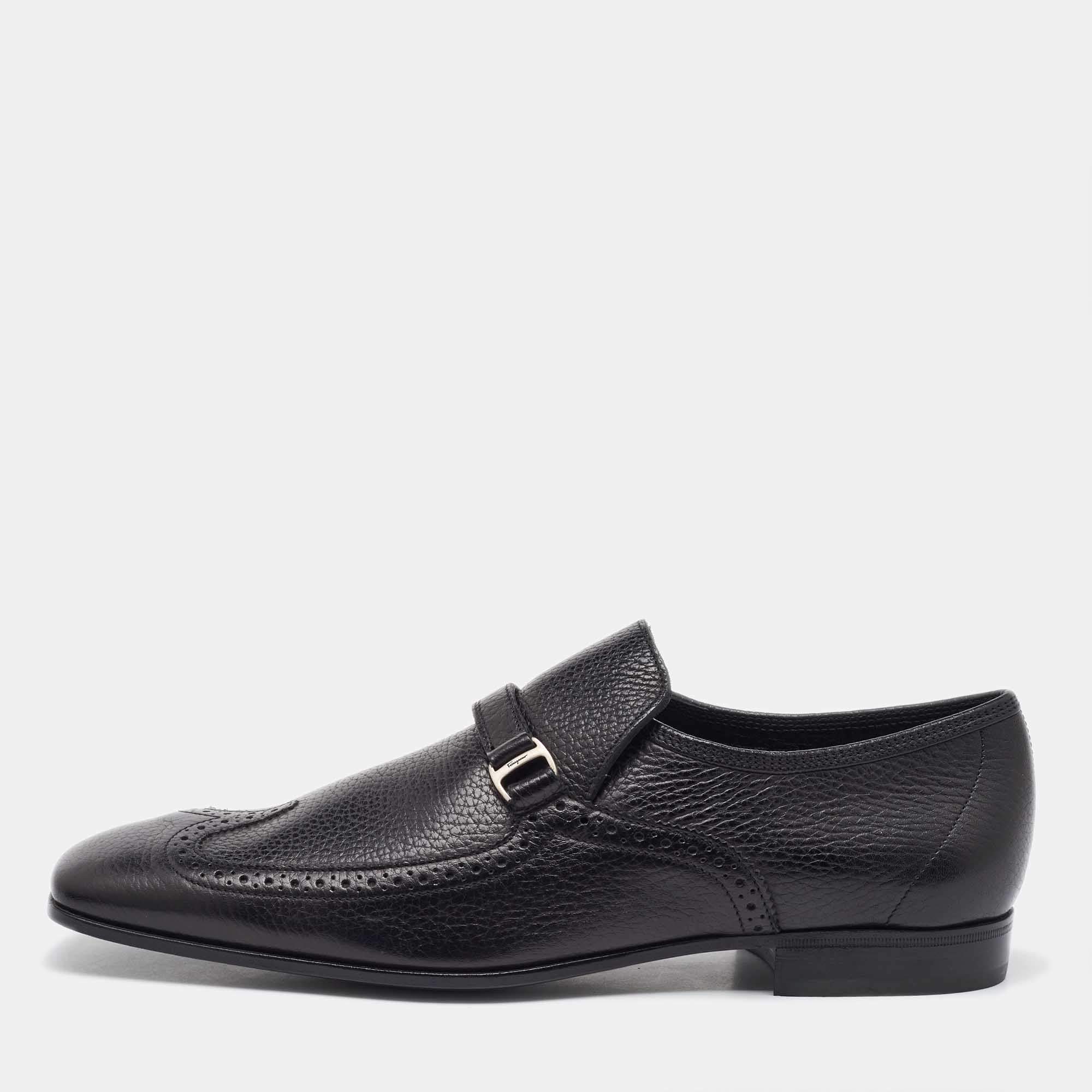 Salvatore Ferragamo Black Leather Slip On Penny Loafers Size 41.5