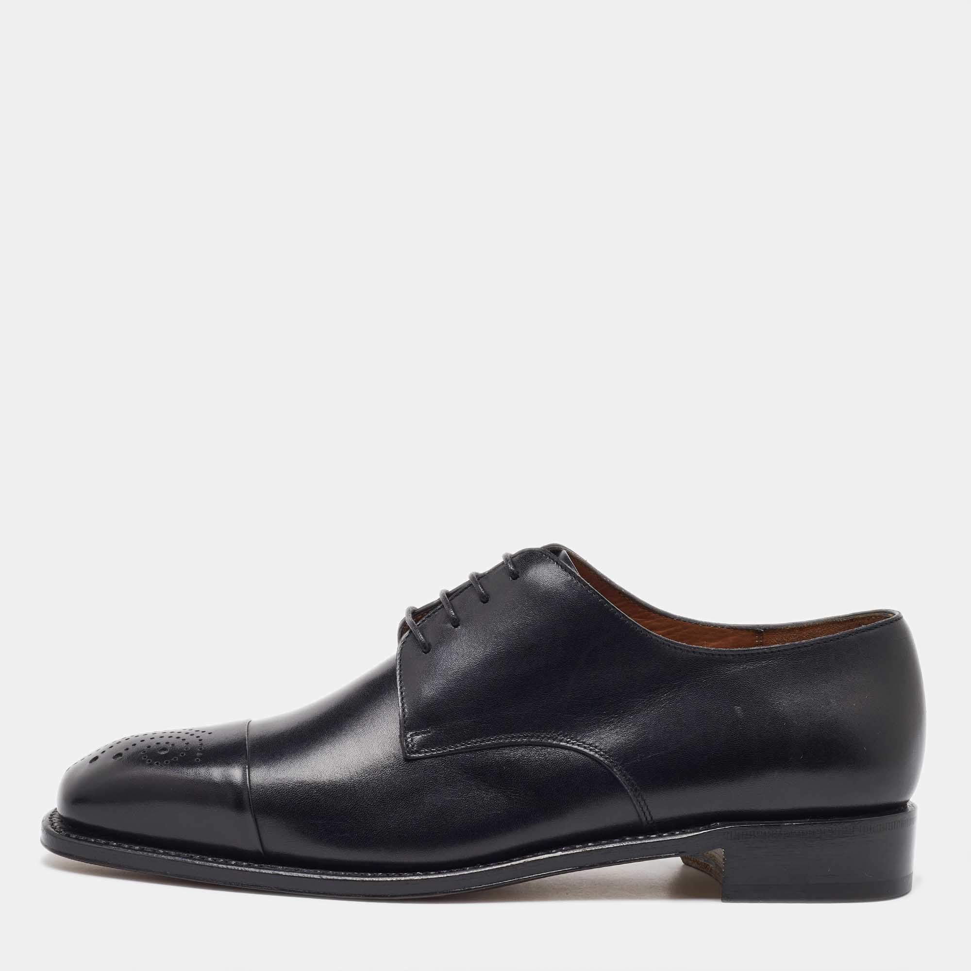 Pre Owned Salvatore Ferragamo Black Leather Lace Up Derby Size 41.5