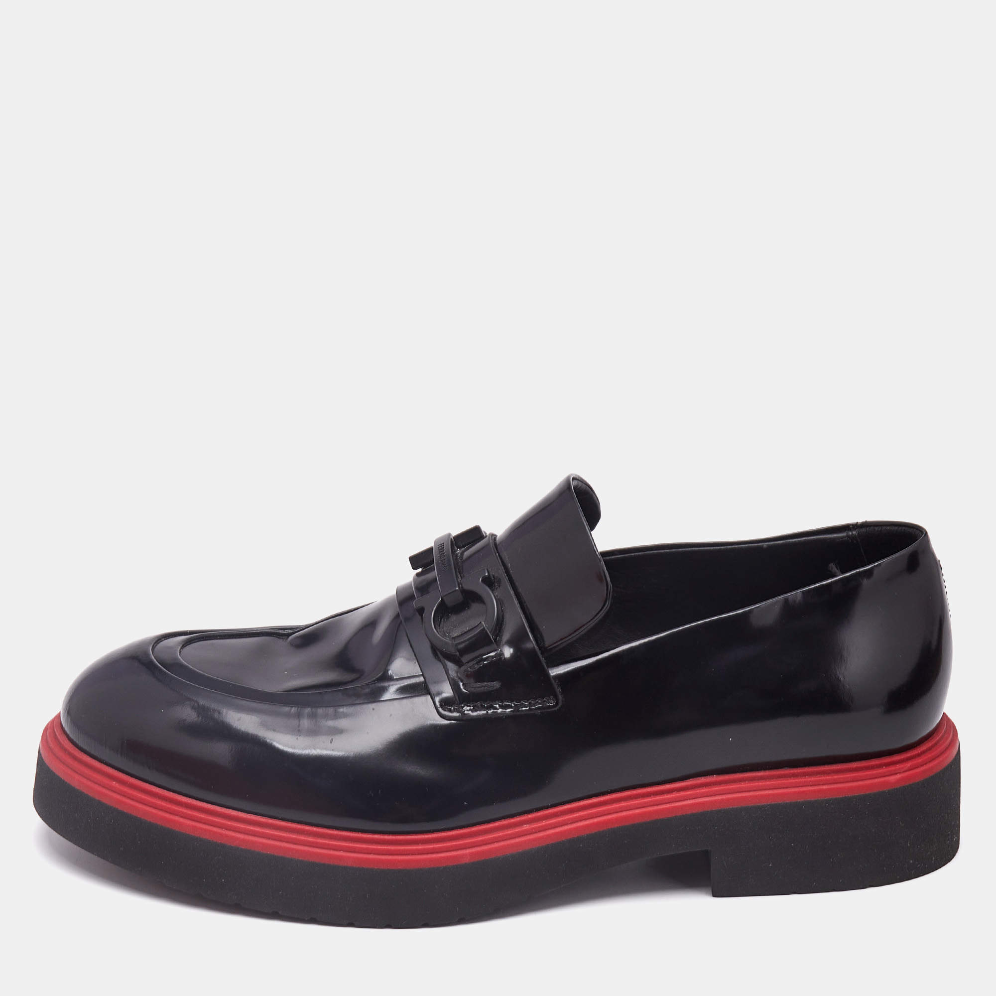 Salvatore Ferragamo Black Brushed Leather Fiorello Loafers Size 40