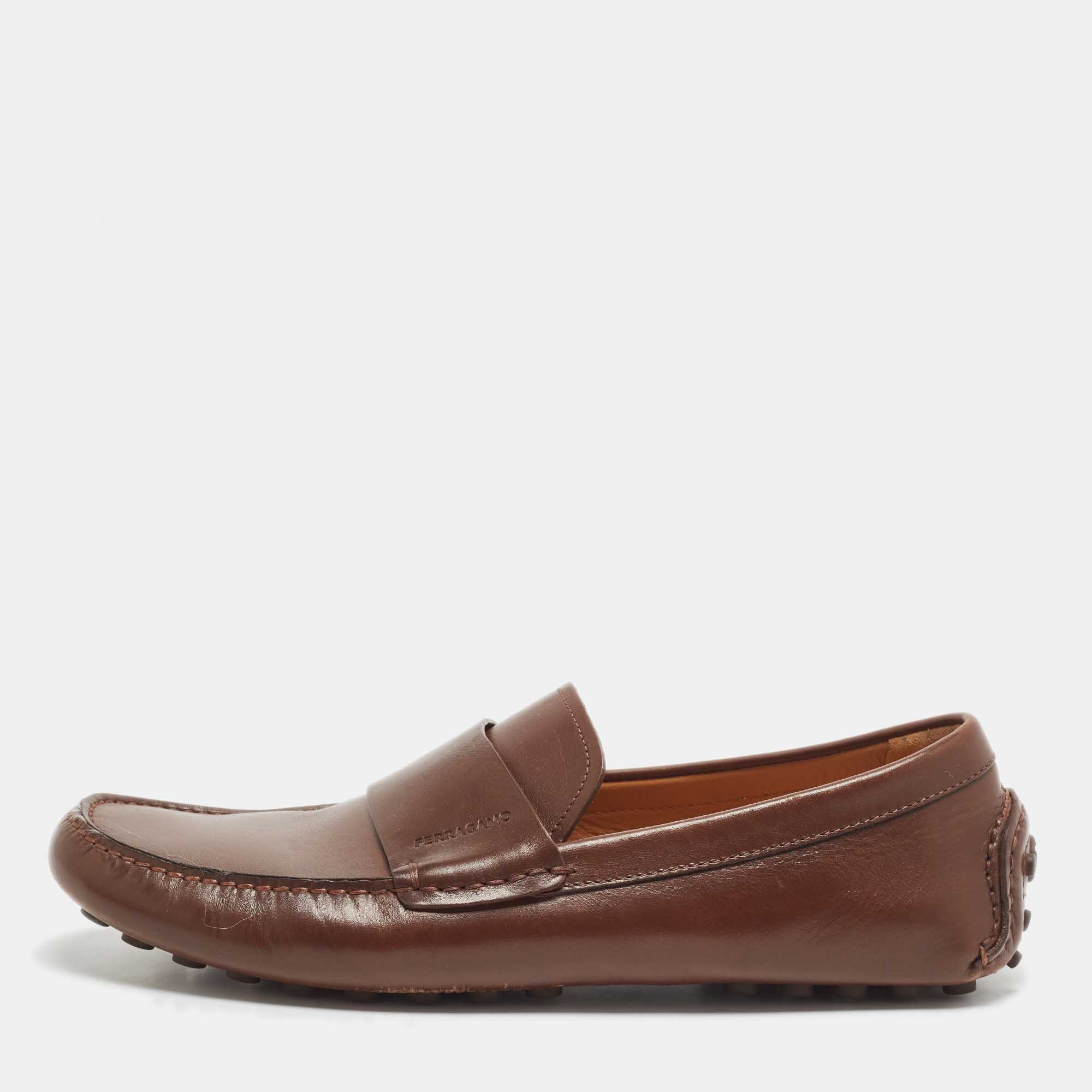 Salvatore Ferragamo Brown Leather Penny Slip On Loafers Size 43