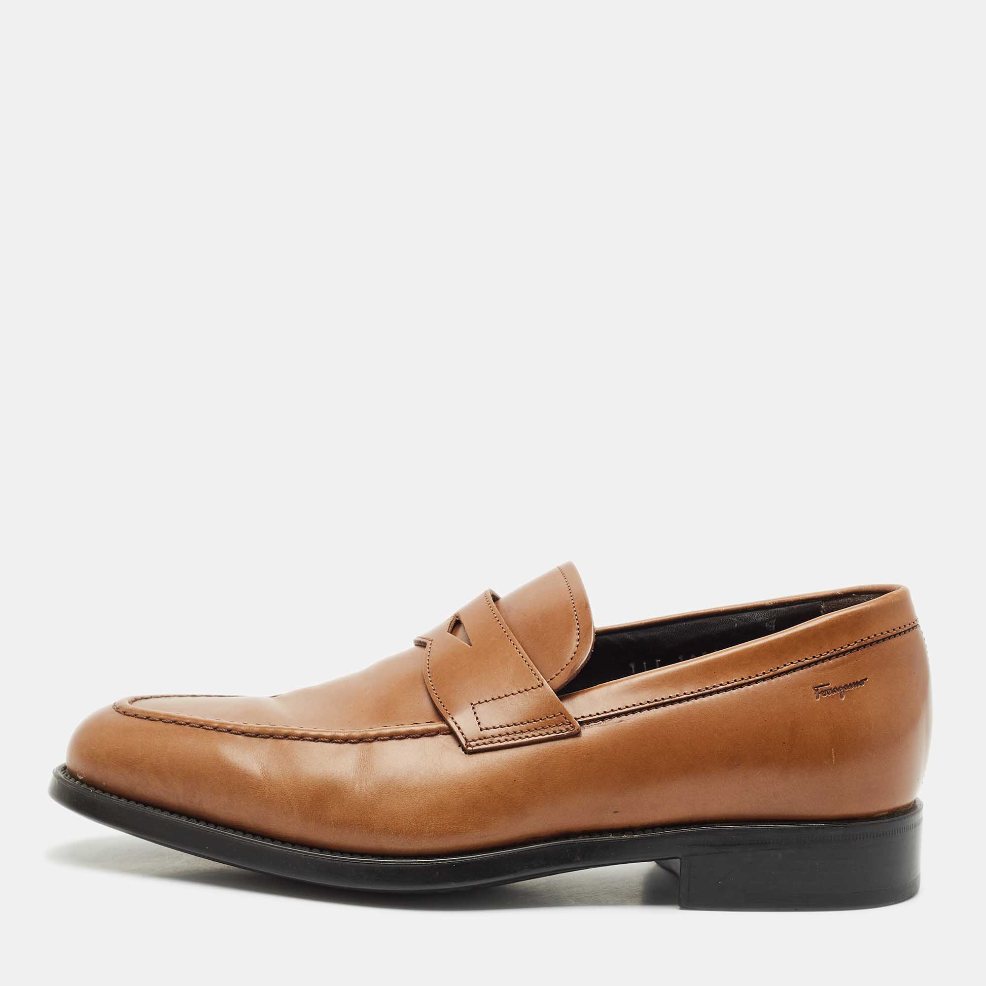 Salvatore Ferragamo Brown Leather Penny Loafers Size 40.5