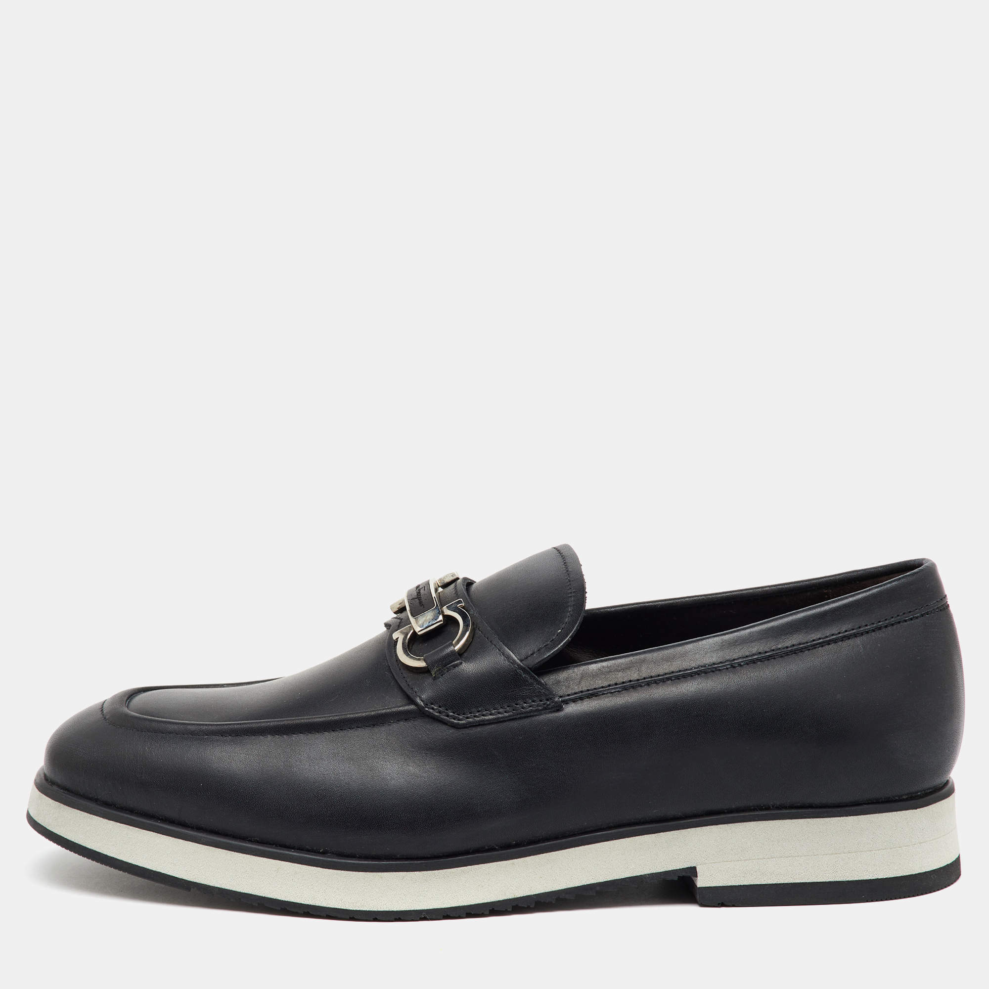 Salvatore Ferragamo Black Leather Gancini Slip On Loafers Size 41