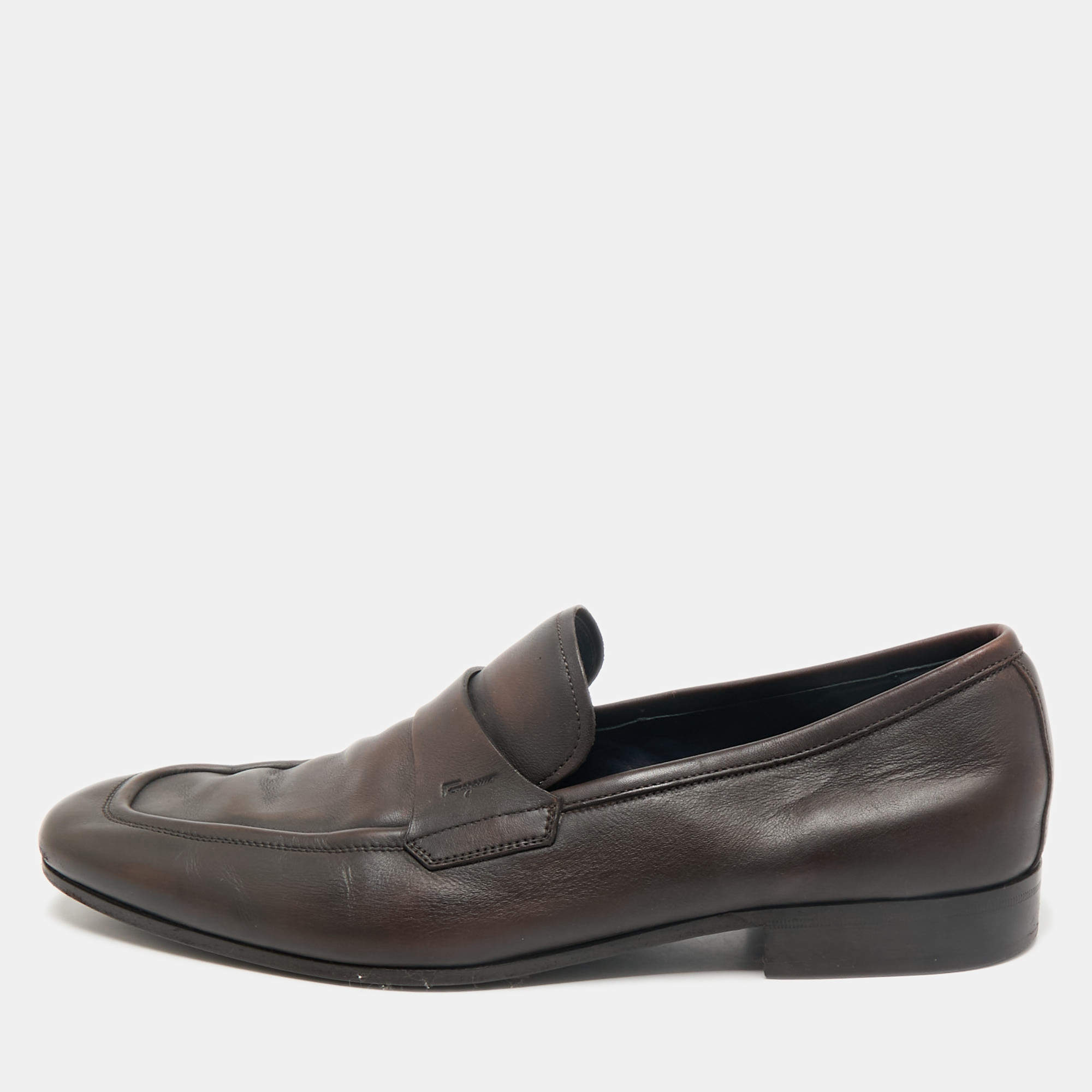 Pre Owned Salvatore Ferragamo Dark Brown Leather Penny Loafers Size 44.5