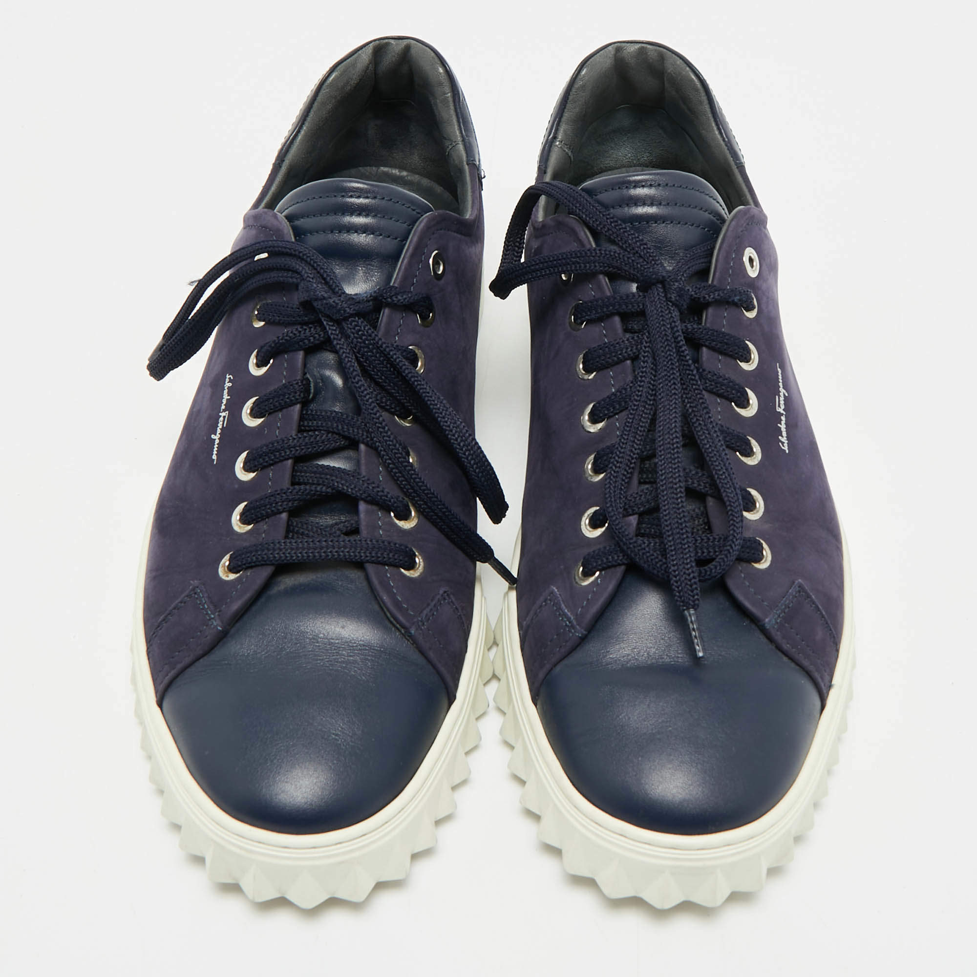 Salvatore Ferragamo Black Leather Sneakers Size 44 Salvatore