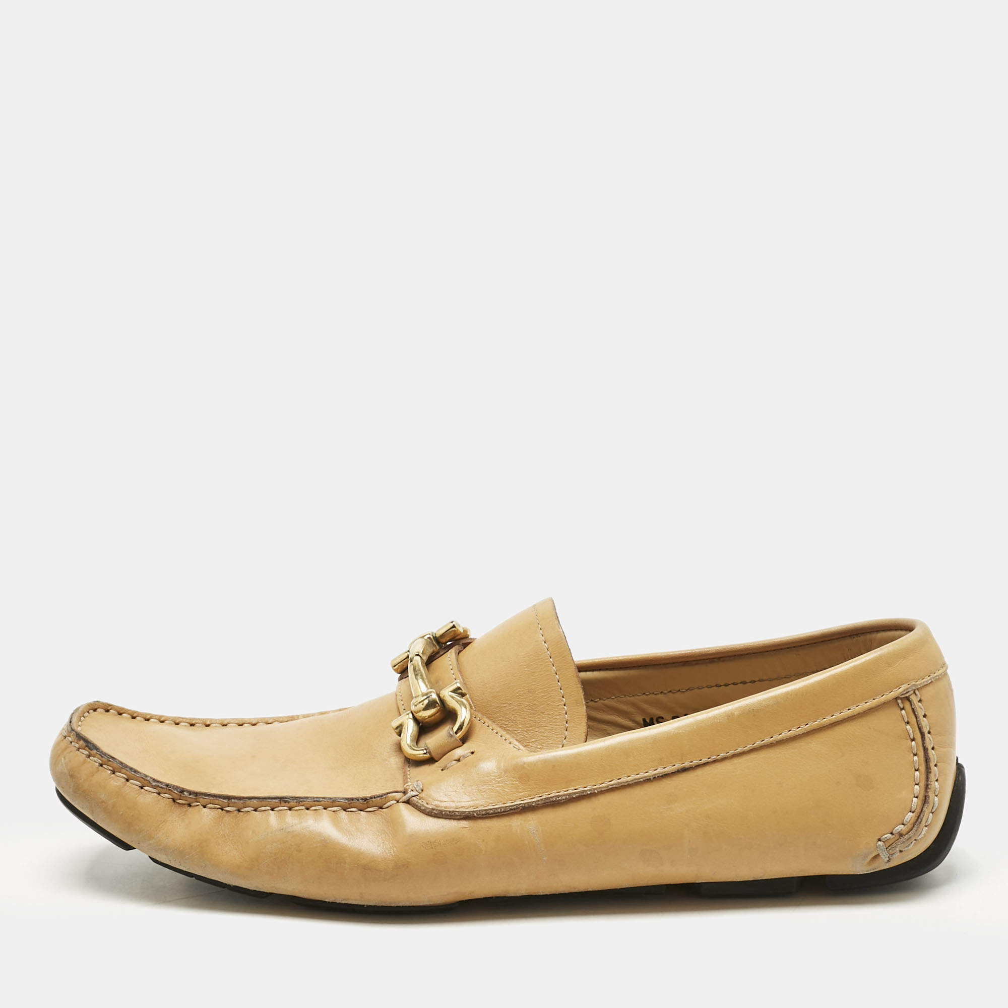 Pre Owned Salvatore Ferragamo Tan Leather Parigi Gancini Driver Loafers Size 43.5