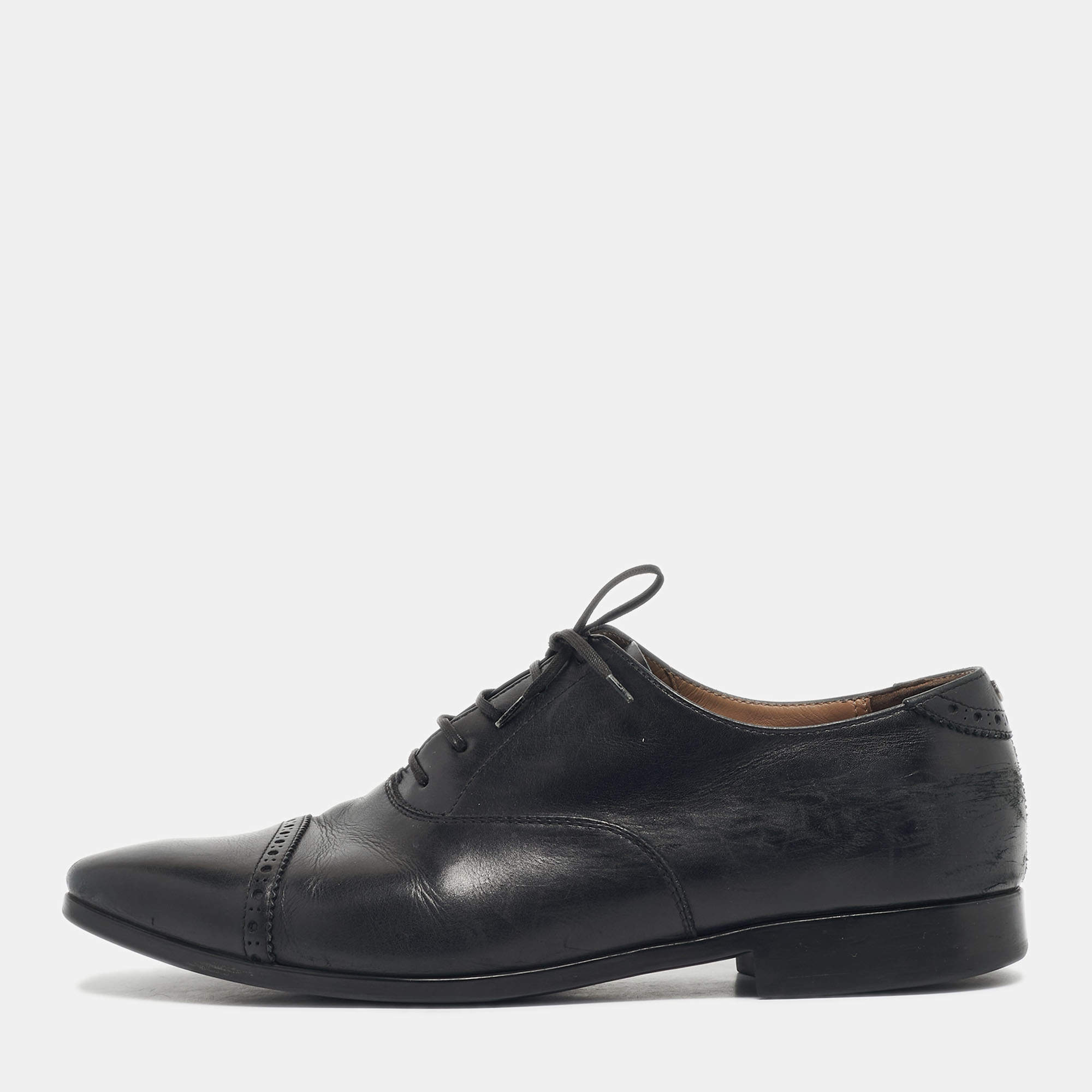 Pre Owned Salvatore Ferragamo Black Leather Lace Up Oxfords Size 43