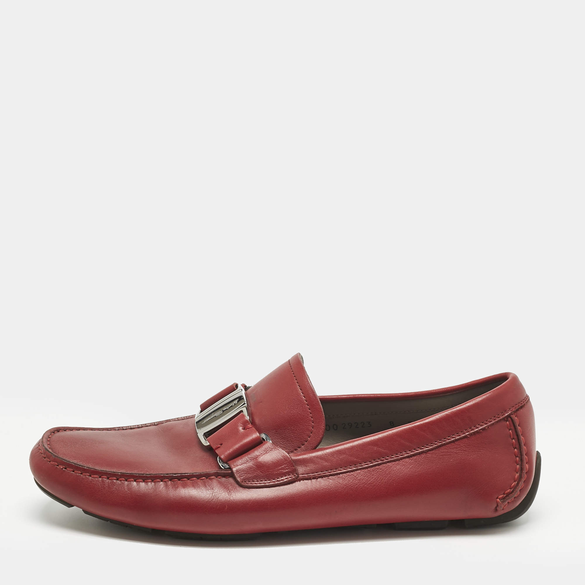 Pre Owned Salvatore Ferragamo Red Leather Sardegna Slip On Sneakers Size 42