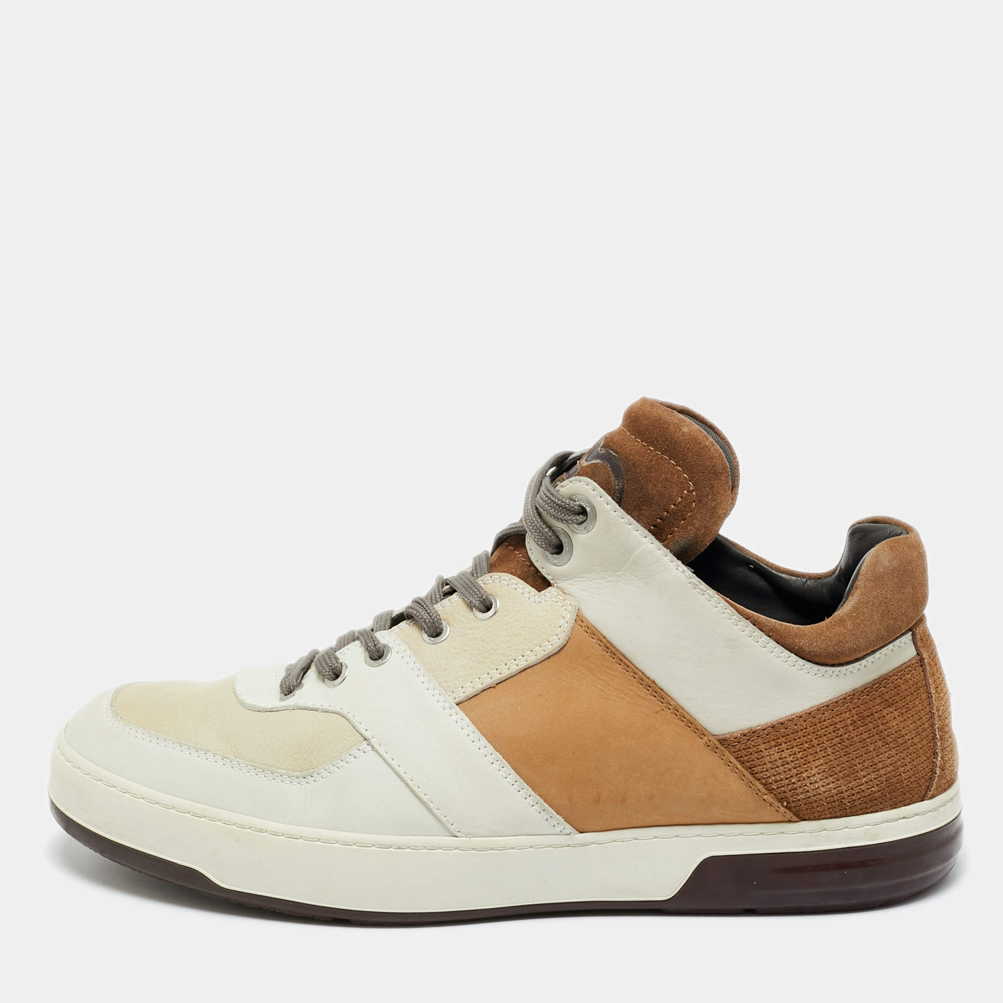 Pre Owned Salvatore Ferragamo Multicolor Nubuck Leather and Suede Monroe Lace Up Sneakers Size 43.5