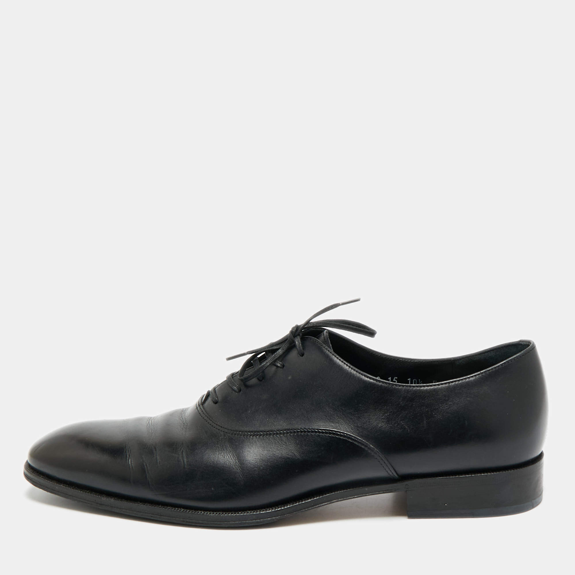 Pre Owned Salvatore Ferragamo Size 44.5 Black Leather Oxfords