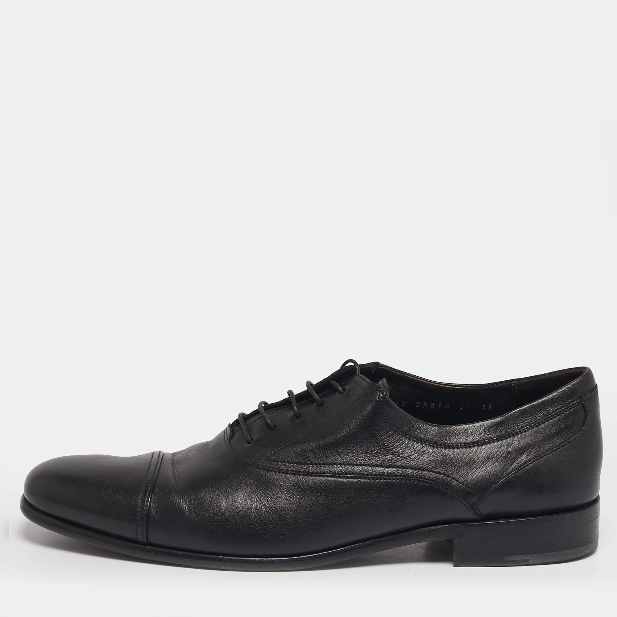 Pre Owned Salvatore Ferragamo Size 45 Black Leather Lace Up Oxford