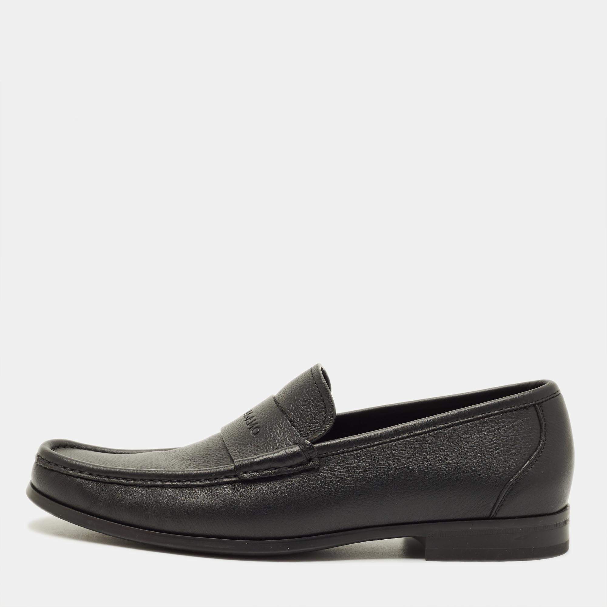مملوكة مسبقًا Salvatore Ferragamo Dupont Size 43 Black Leather Penny Loafers