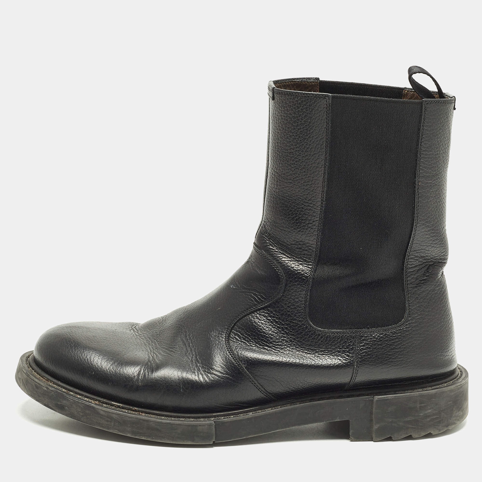 Pre Owned Salvatore Ferragamo Size 45 Black Leather Chelsea Boots