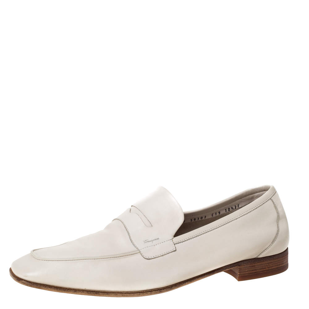 Salvatore Ferragamo White Leather Penny Loafers Size 44.5 Salvatore ...