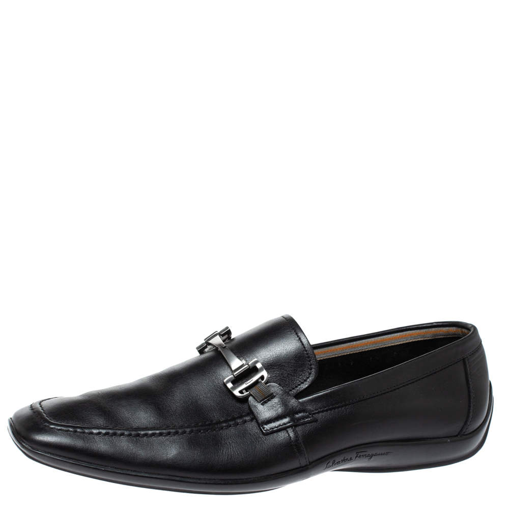 Salvatore Ferragamo Black Leather Gancini Bit Loafers Size 42.5
