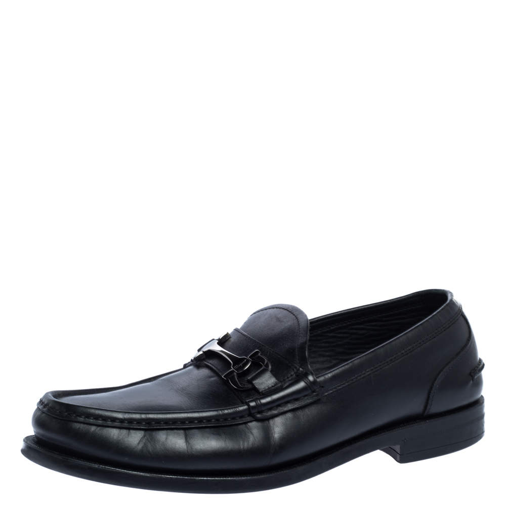 Pre Owned Salvatore Ferragamo Black Leather Gancini Loafers Size 42