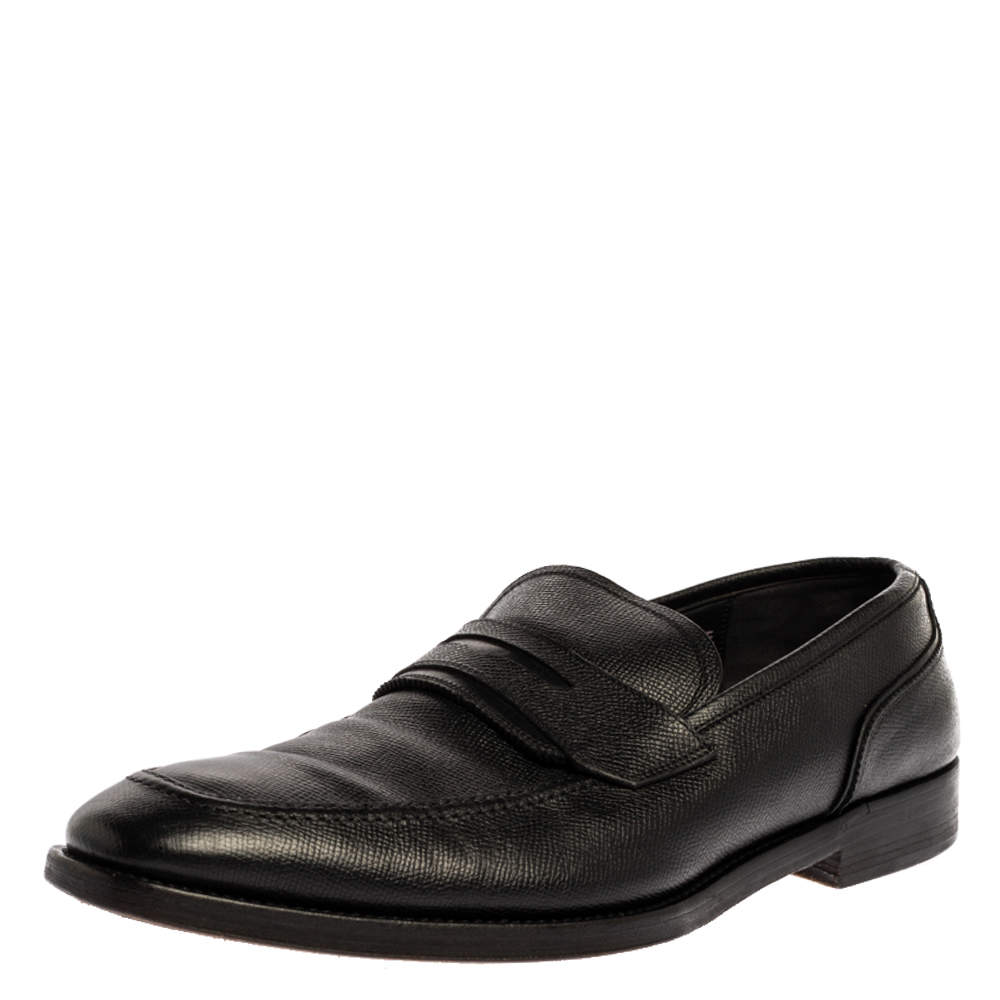 Salvatore Ferragamo Black Textured Leather Penny Loafers Size 44.5