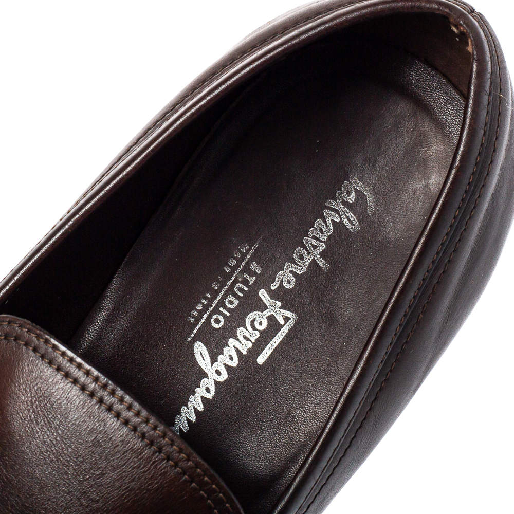 Salvatore Ferragamo Brown Leather Gancini Bit Loafers Size 42.5