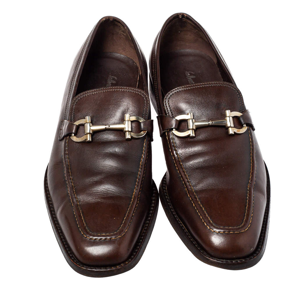 Salvatore Ferragamo Brown Leather Gancini Bit Loafers Size 42.5