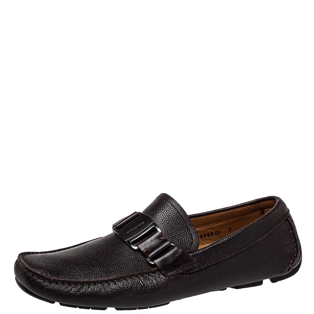 Salvatore Ferragamo Dark Brown Leather Slip On Loafers Size 42