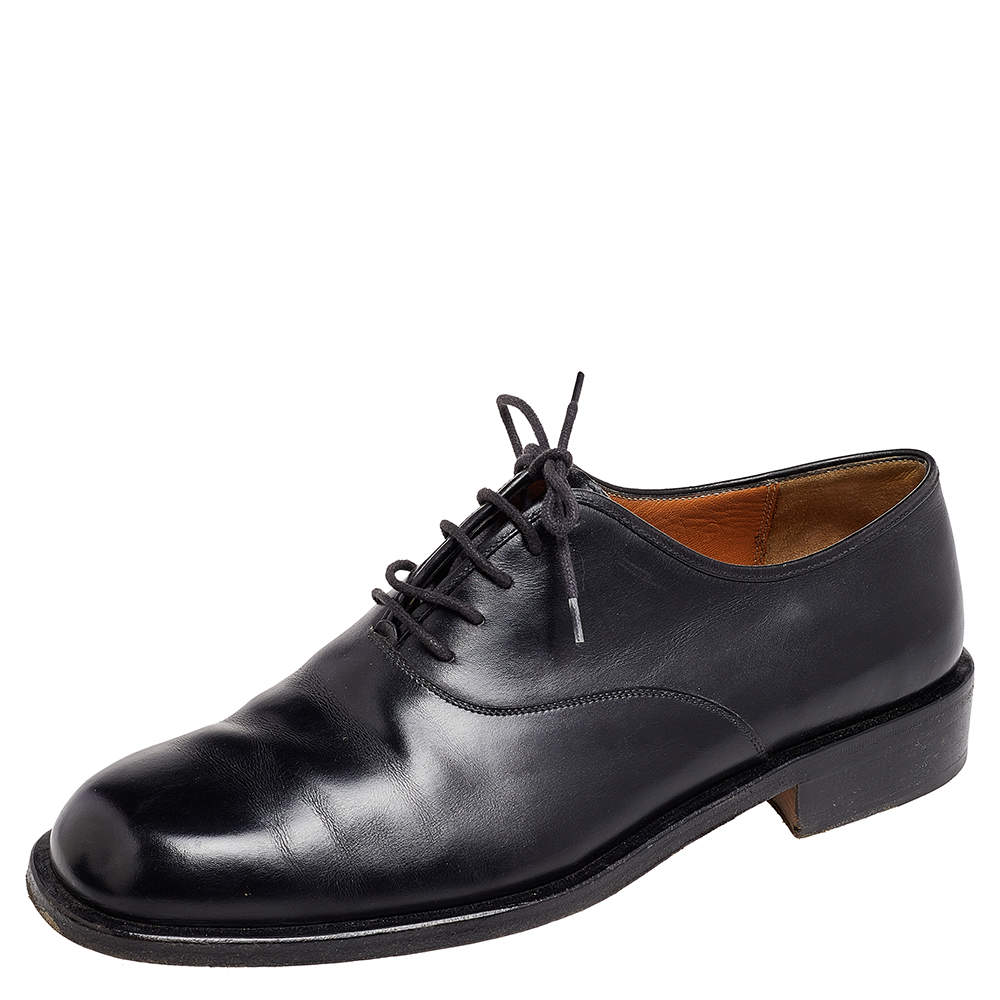 Pre Owned Salvatore Ferragamo Black Leather Lace Up Oxford Size 42.5