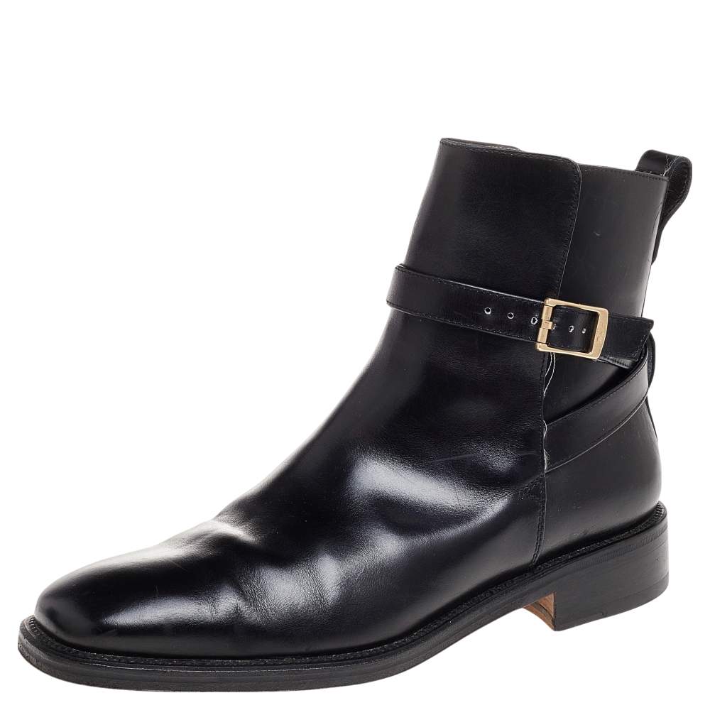 Salvatore Ferragamo Black Leather Buckle Ankle Boots Size 41.5