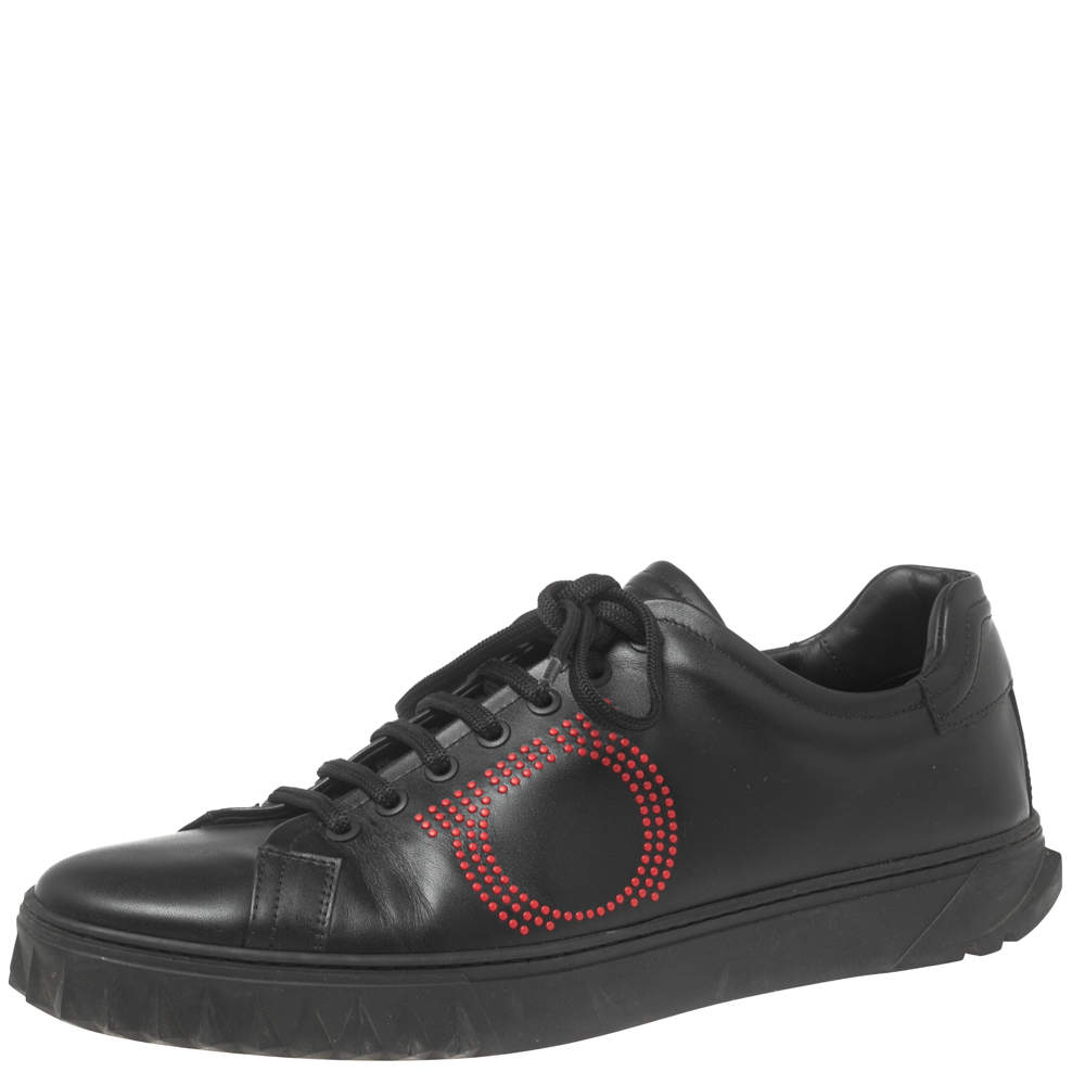 Salvatore Ferragamo Black Leather Cube 8 Logo Sneakers Size 44
