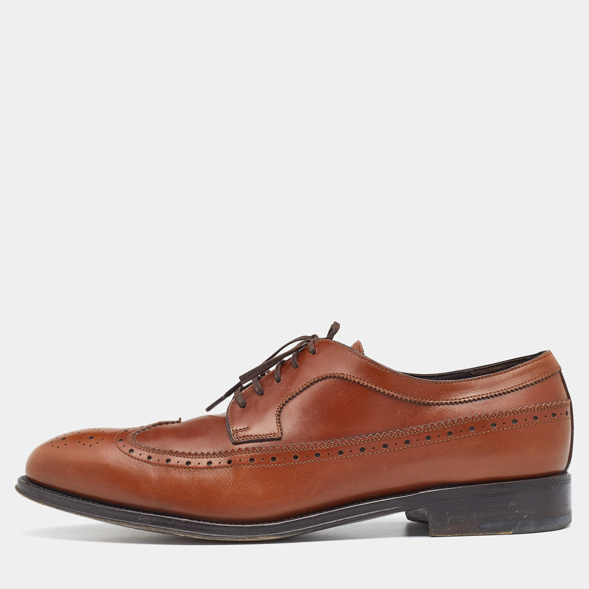 Pre Owned Salvatore Ferragamo Brown Brogue Leather Lace Up Derby Size 43.5