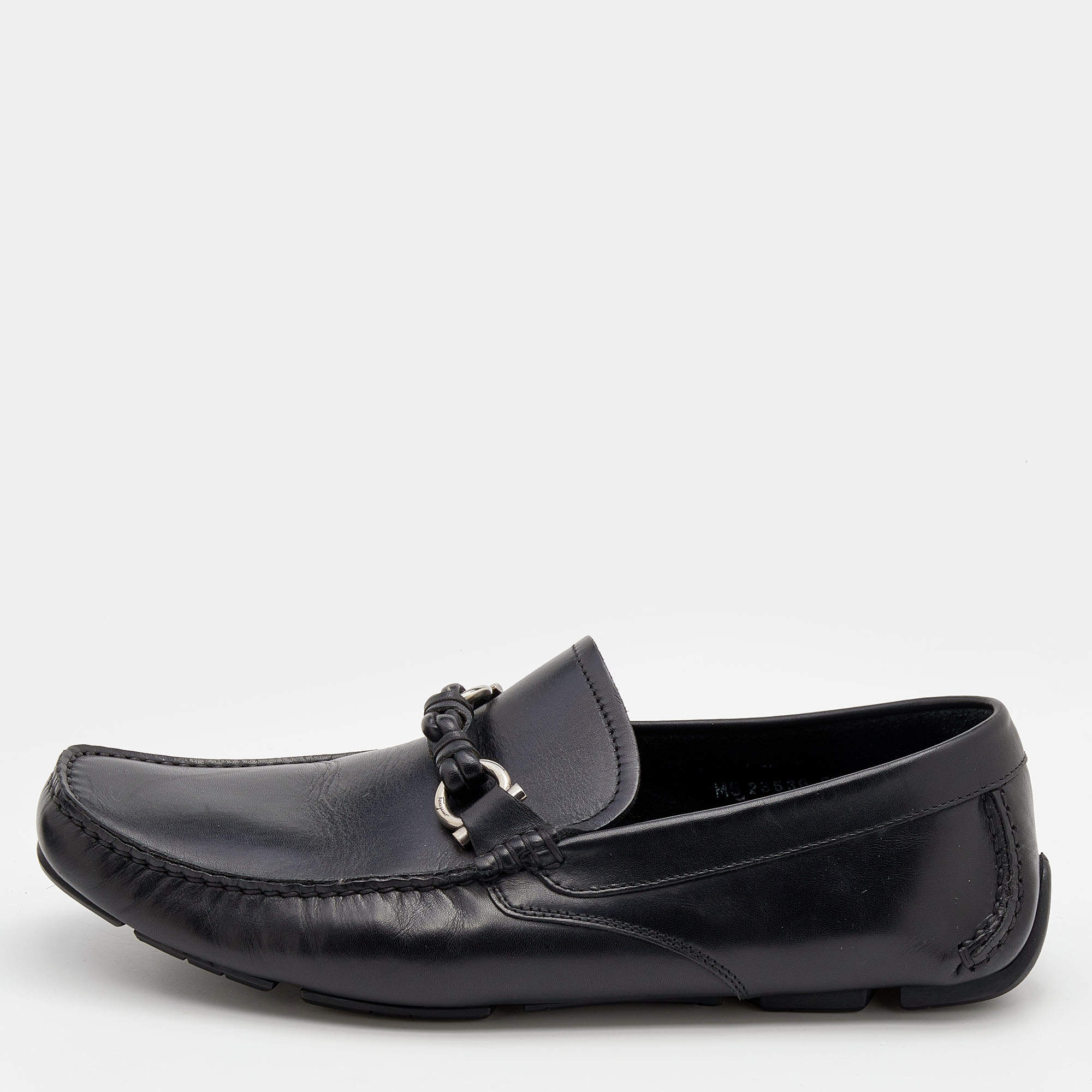 Pre Owned Salvatore Ferragamo Black Leather Gancini Bit Slip On Loafers Size 42