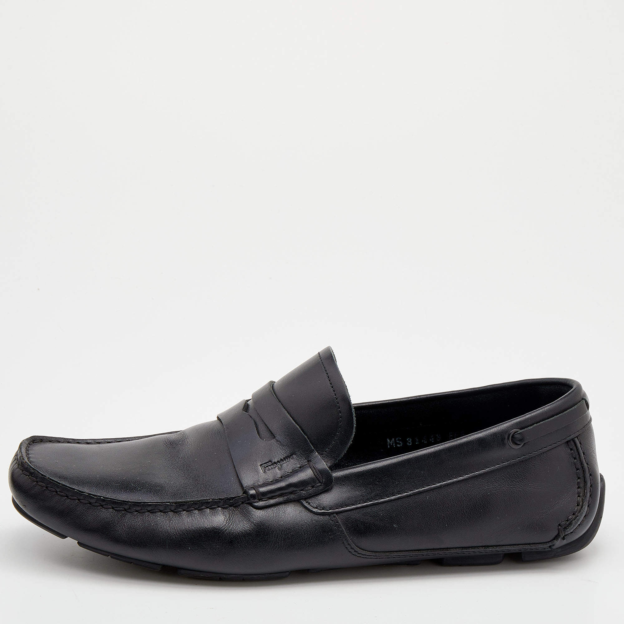 Pre Owned Salvatore Ferragamo Black Leather Penny Slip On Loafers Size 42.5