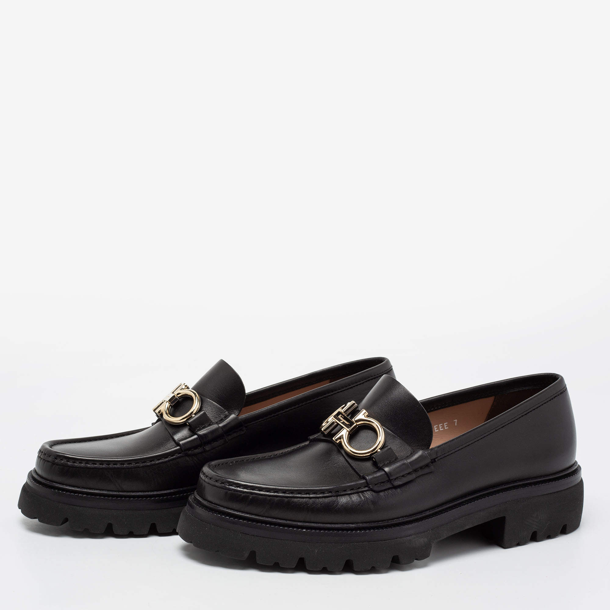 Salvatore Ferragamo Black Leather Gancini Bit Loafers Size 41