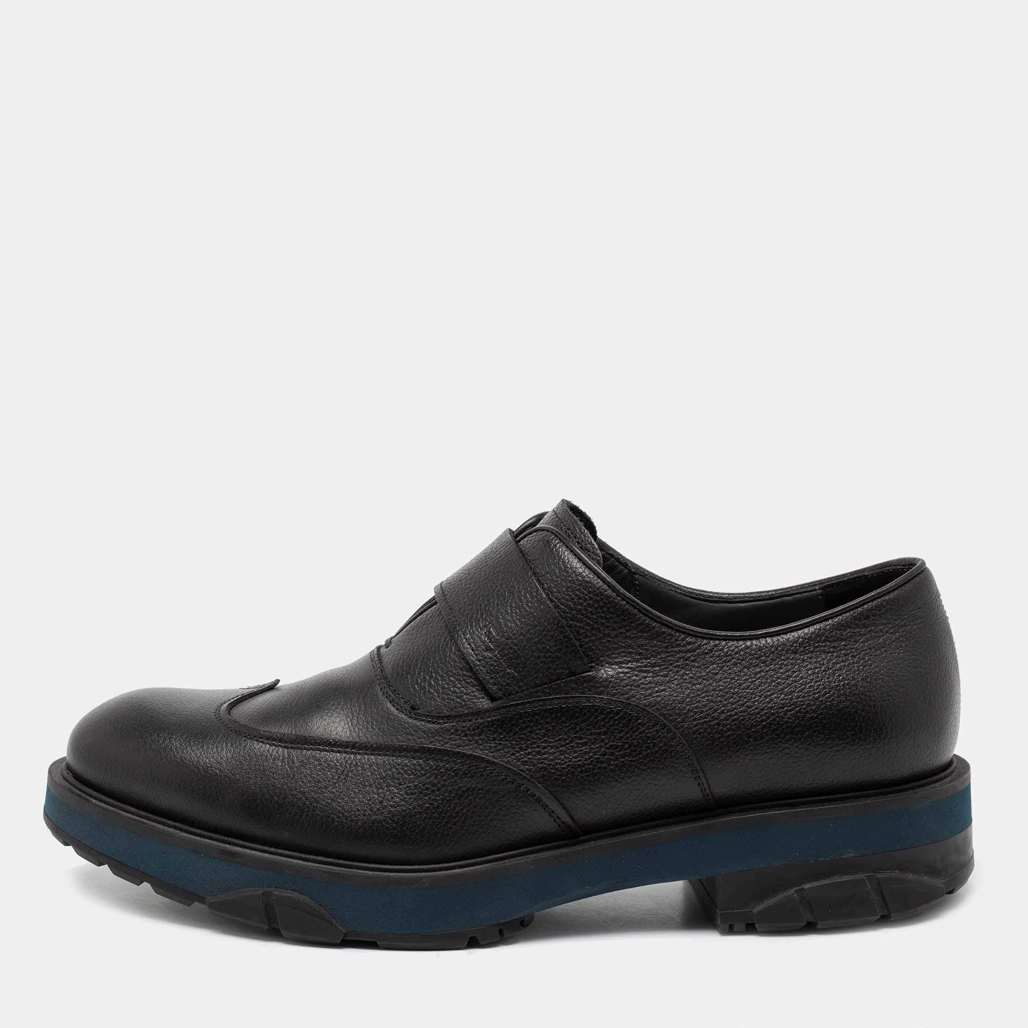 Pre Owned Salvatore Ferragamo Black Leather Oxford Slip-On Sneakers Size 41