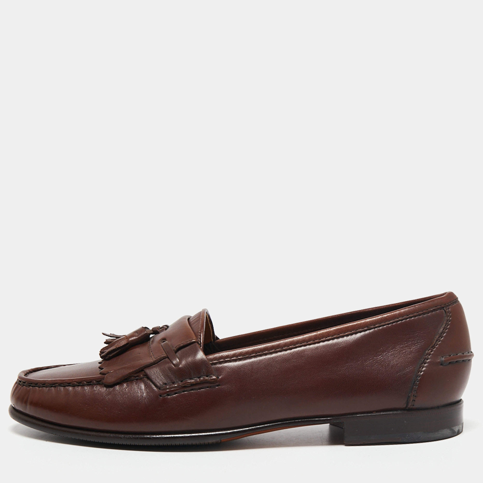 Pre Owned Salvatore Ferragamo Brown Leather Tassel Fringe Loafers Size 43.5