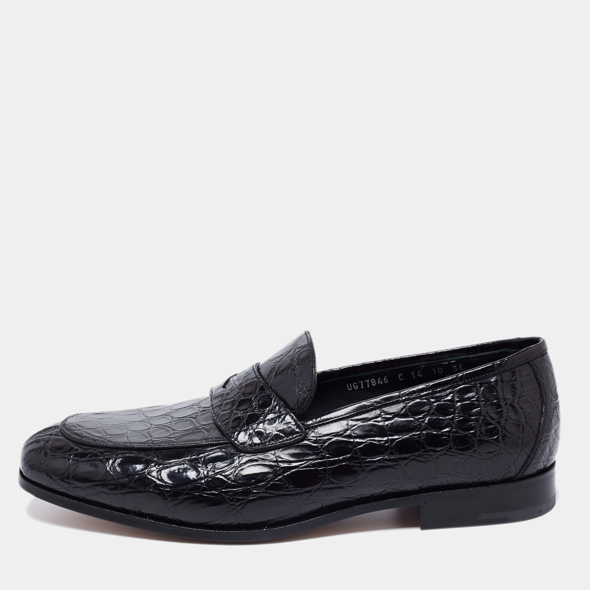 Salvatore Ferragamo Black Crocodile Leather Pablo Penny Loafers Size 44