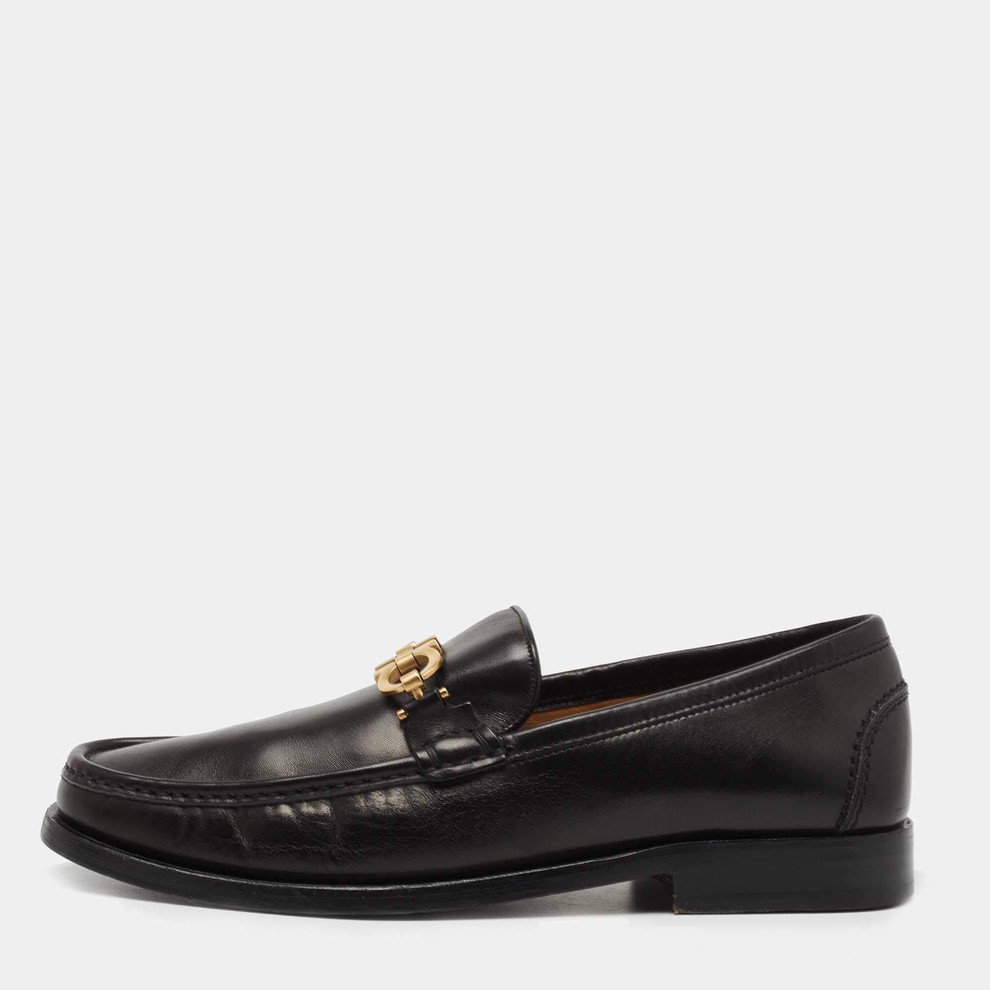 Salvatore Ferragamo Black Leather Slip On Loafers Size 41