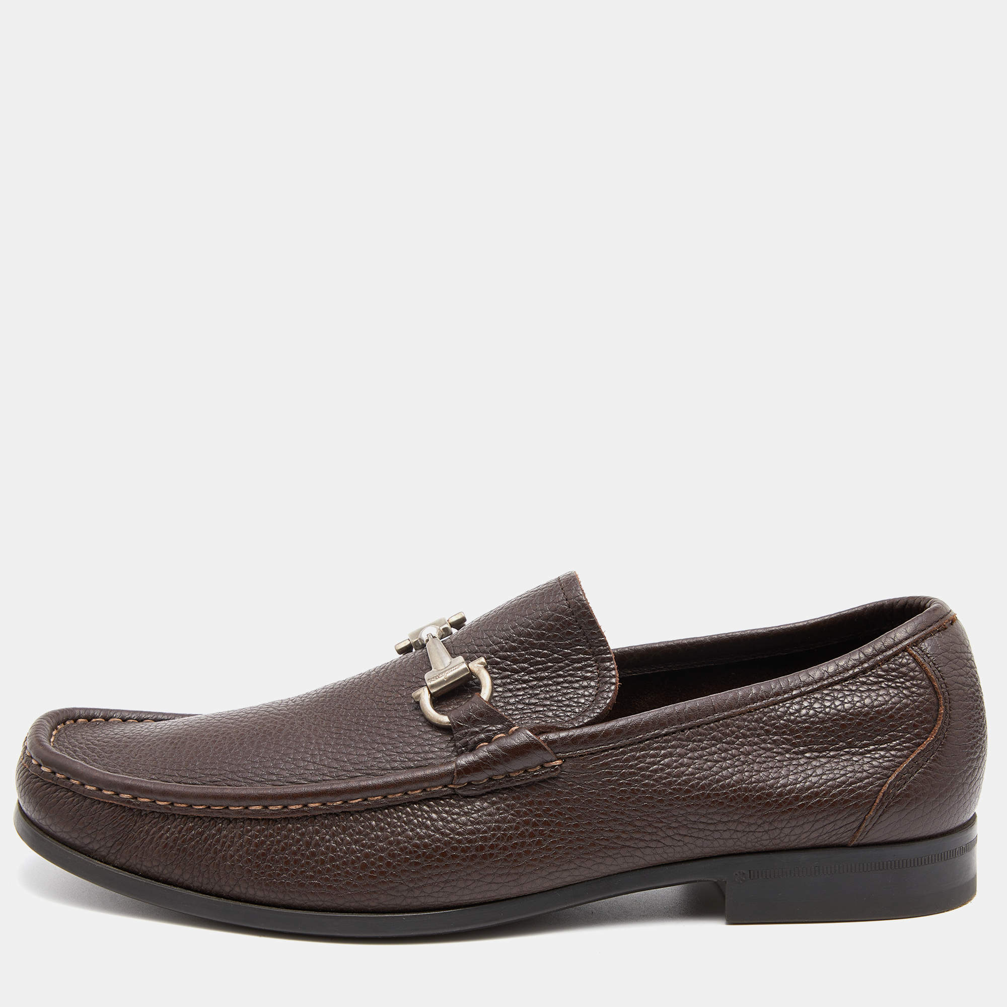 Pre Owned Salvatore Ferragamo Dark Brown Leather Slip On Loafers Size 43