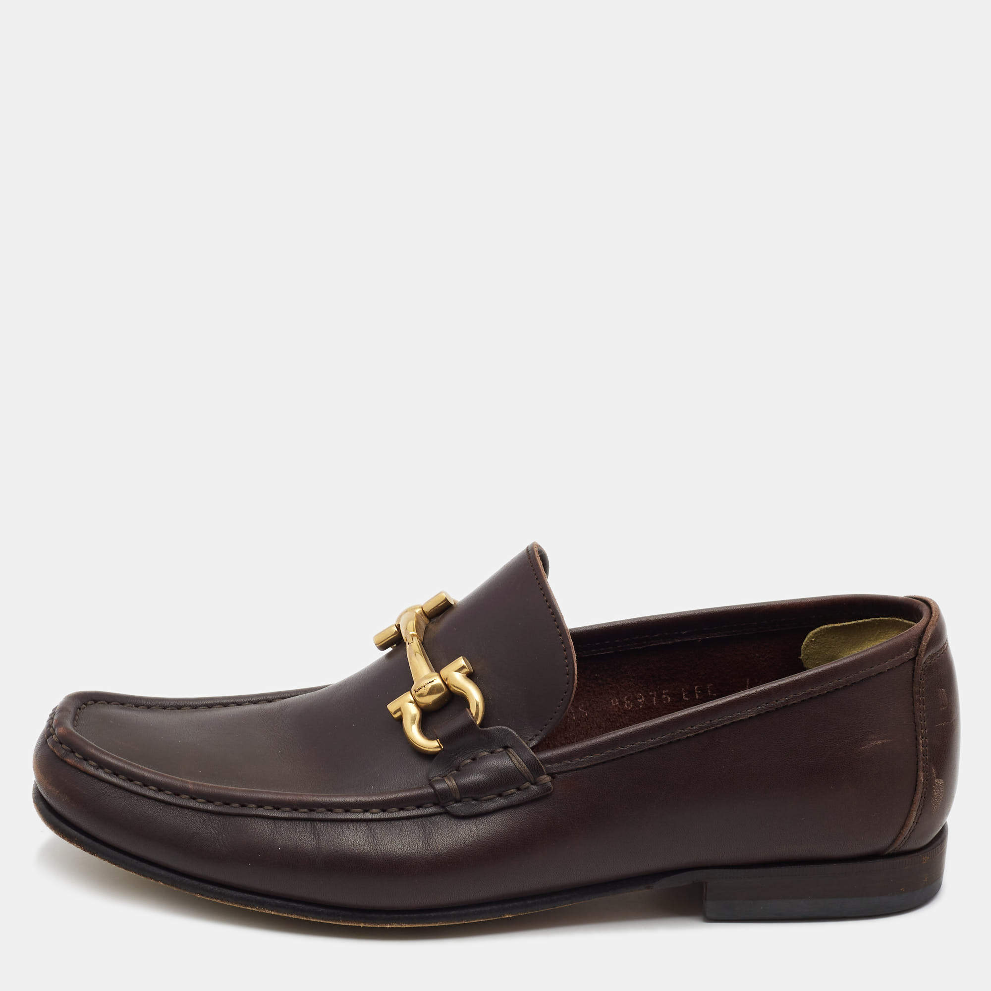 Pre Owned Salvatore Ferragamo Brown Leather Gancini Loafers Size 41.5
