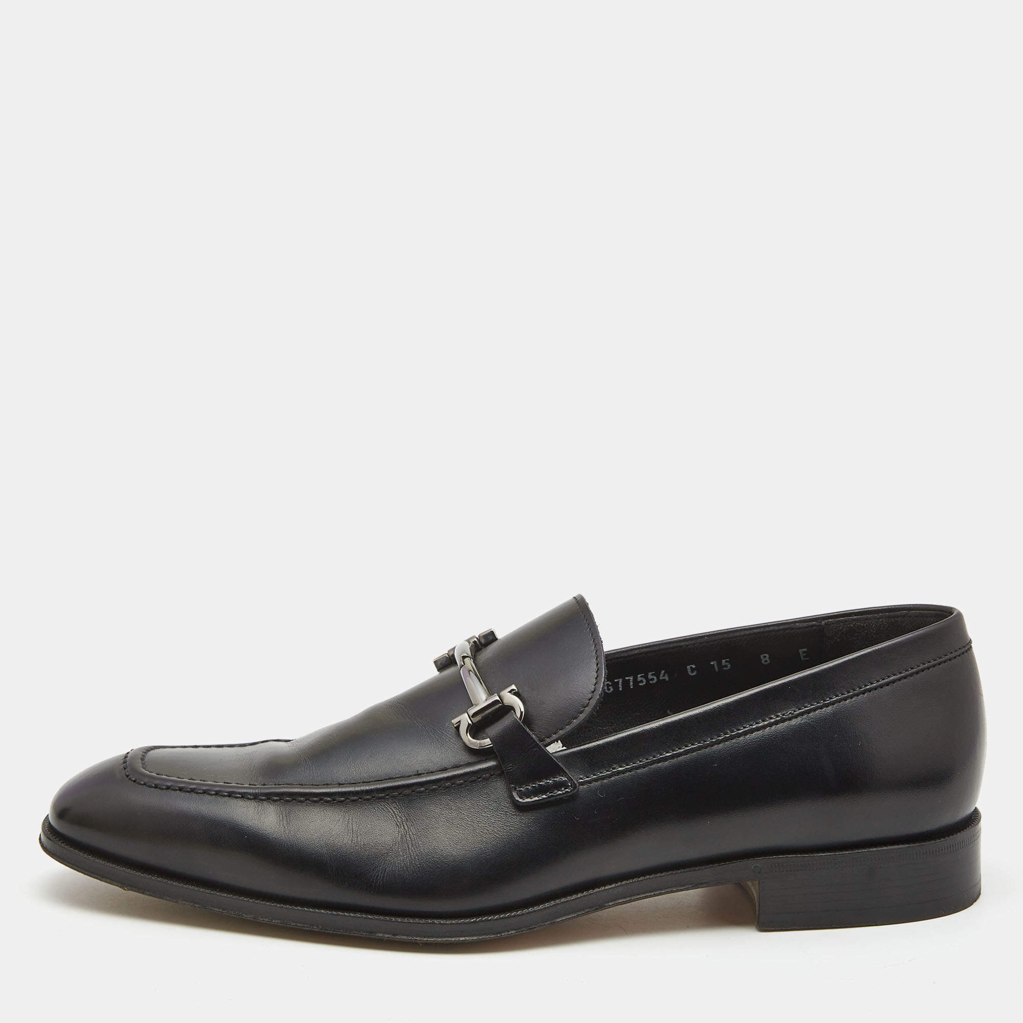 مملوكة مسبقًا Salvatore Ferragamo Black Leather Gancini Bit Loafers Size 42