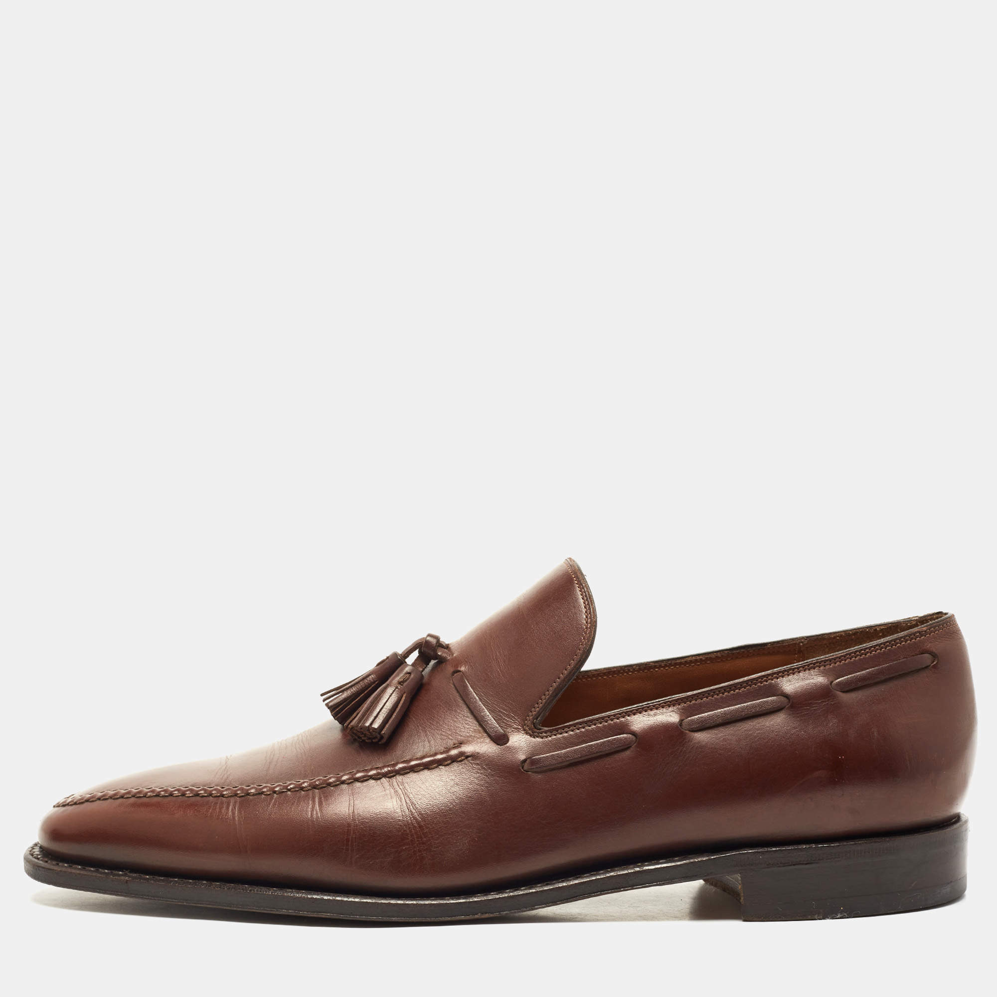 Salvatore Ferragamo Brown Leather Loreno Tassel Slip On Loafers Size Size 44