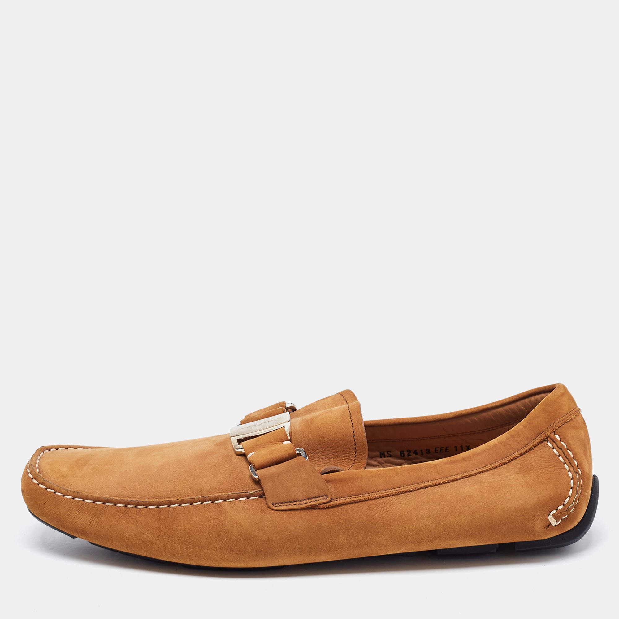 Salvatore Ferragamo Brown Nubuck Leather Slip On Loafers Size 45.5