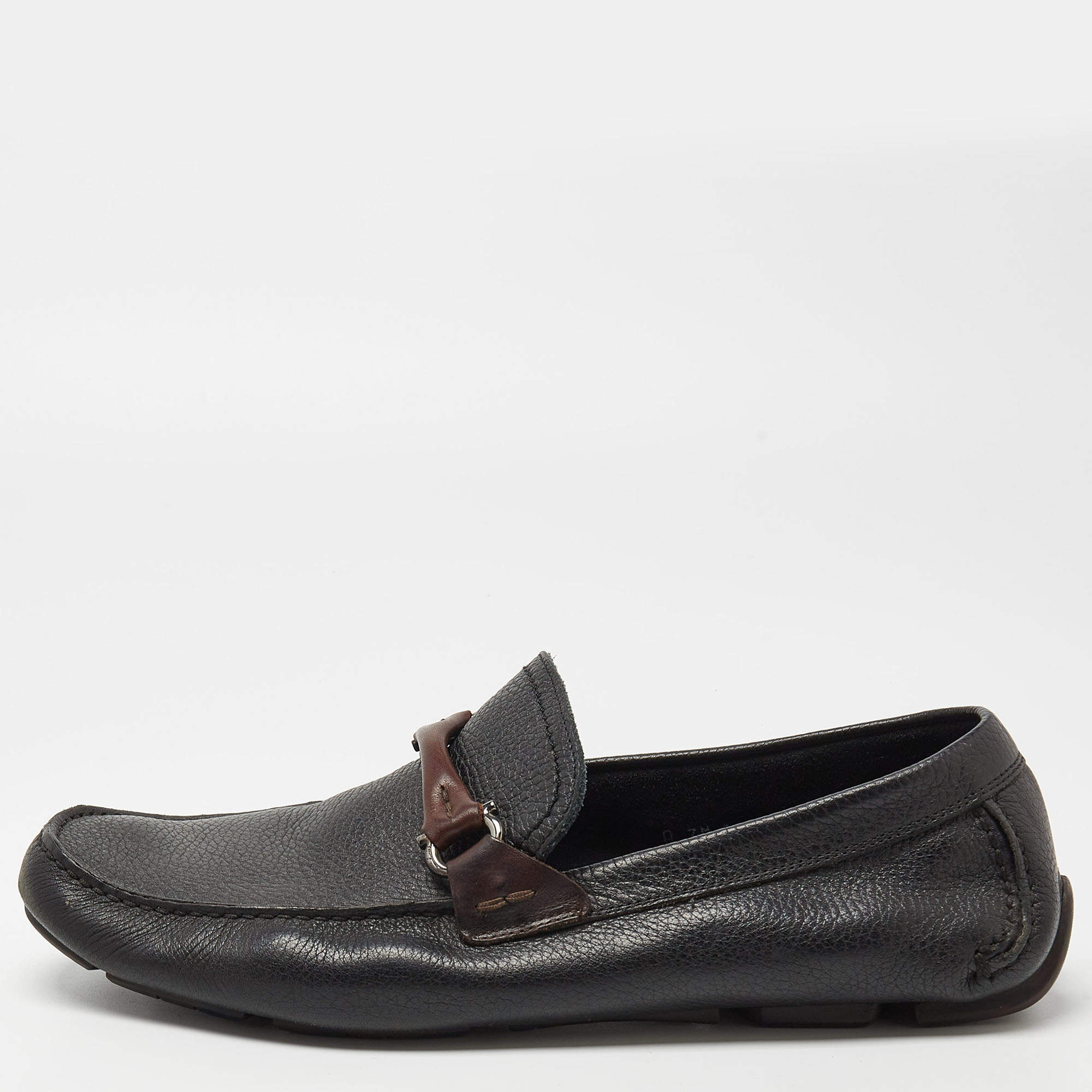 Salvatore Ferragamo Black Leather Slip On Loafers Size 42.5 