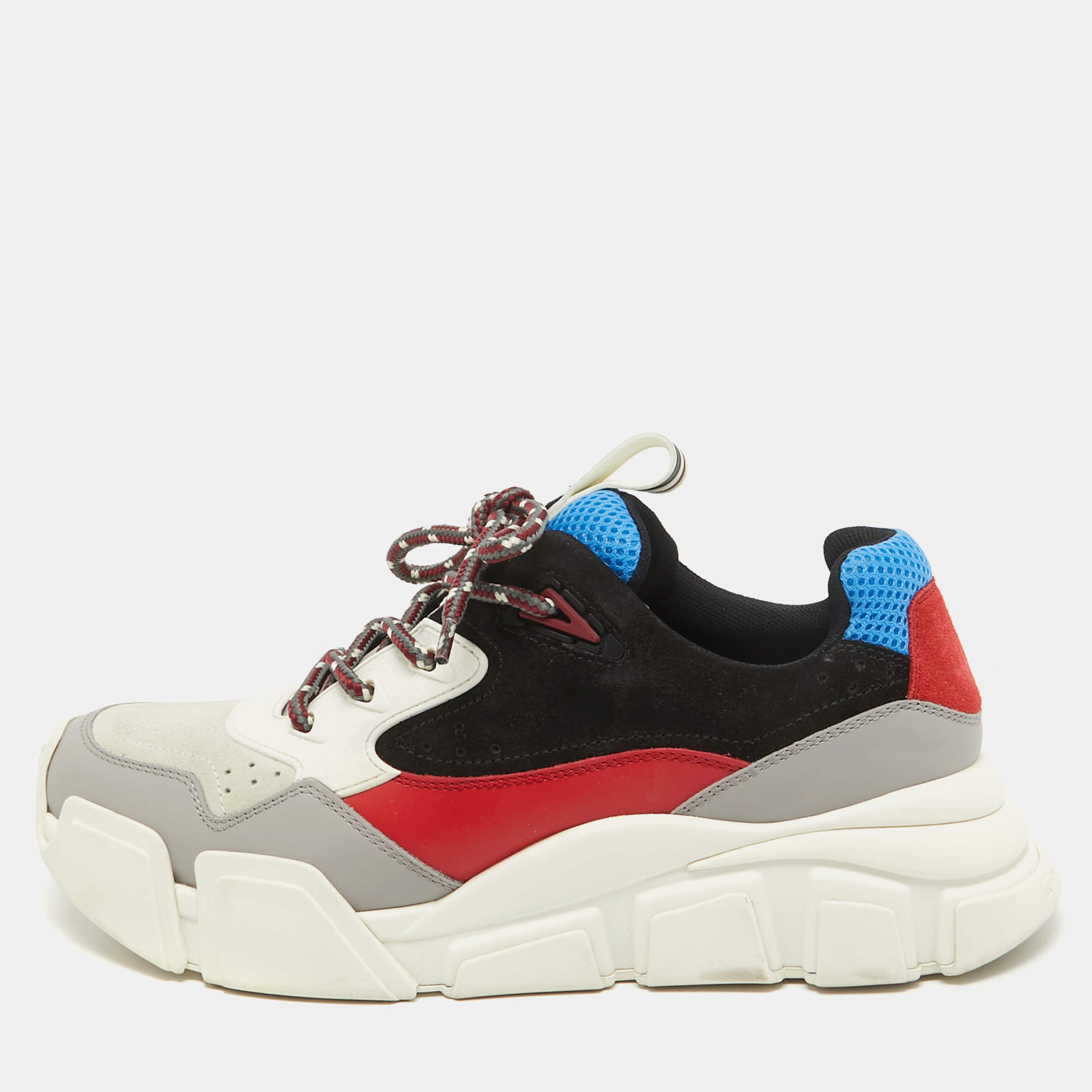 Salvatore Ferragamo Multicolor Leather and Suede Lace Up Sneakers Size 40 