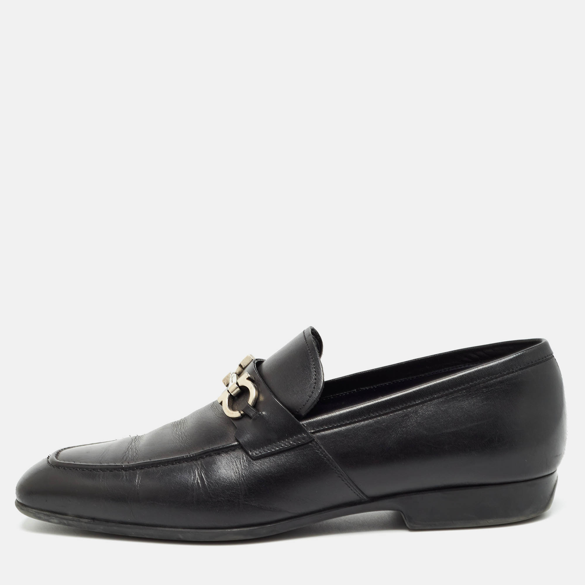 مملوكة مسبقًا Salvatore Ferragamo Black Leather Gancini Bit Loafers Size 43.5