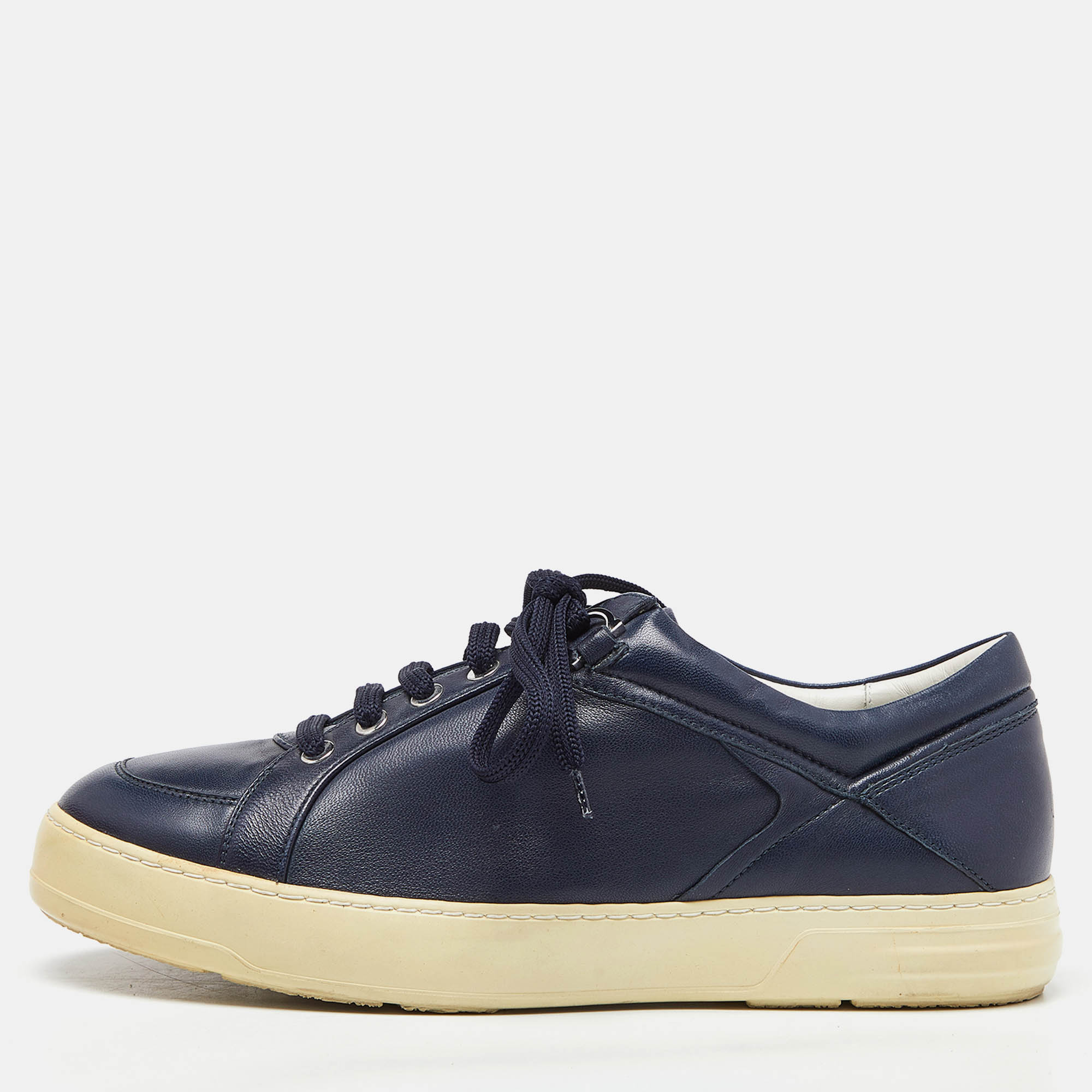 Salvatore Ferragamo Blue Leather Low Top Sneakers Size 41