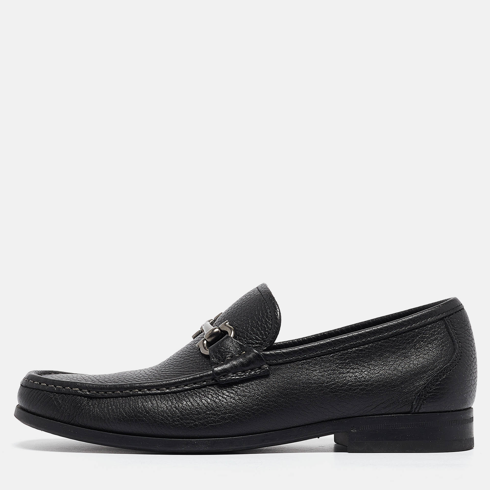 Pre Owned Salvatore Ferragamo Black Leather Gancini Loafers Size 39.5